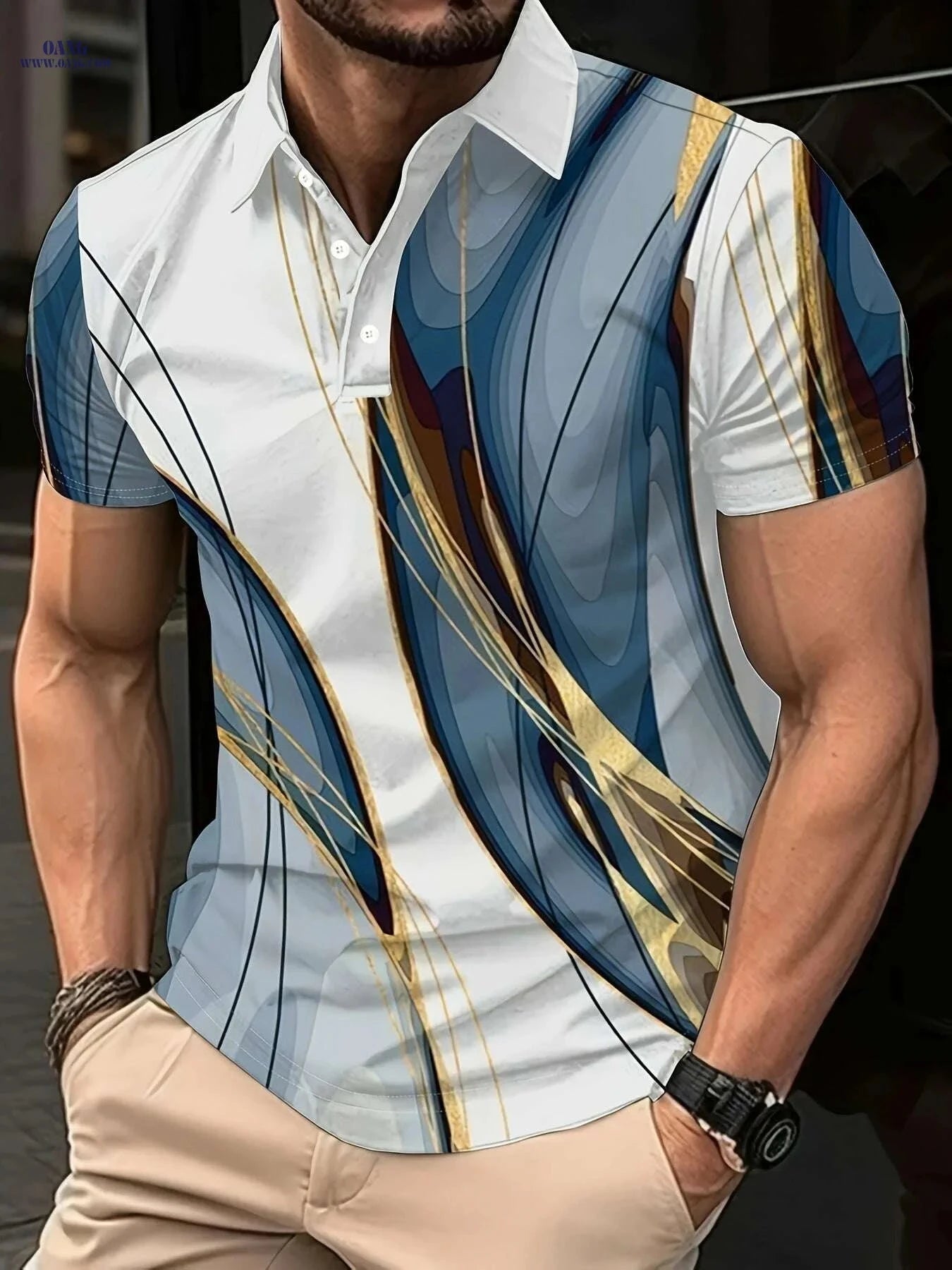 Men's 3D Print Lapel Short Sleeve Shirt - Casual Fitness Training   OAXG Mixed Color / S