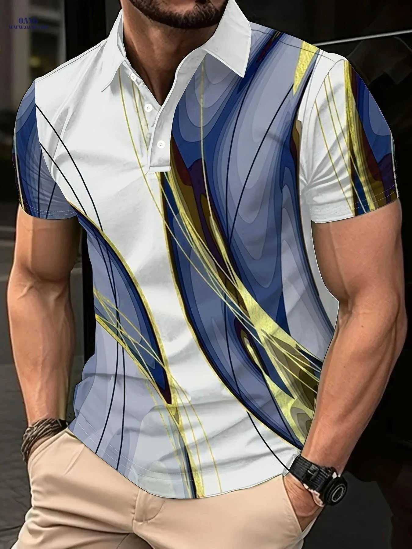 Men's 3D Print Lapel Short Sleeve Shirt - Casual Fitness Training   OAXG Mixed Color / S