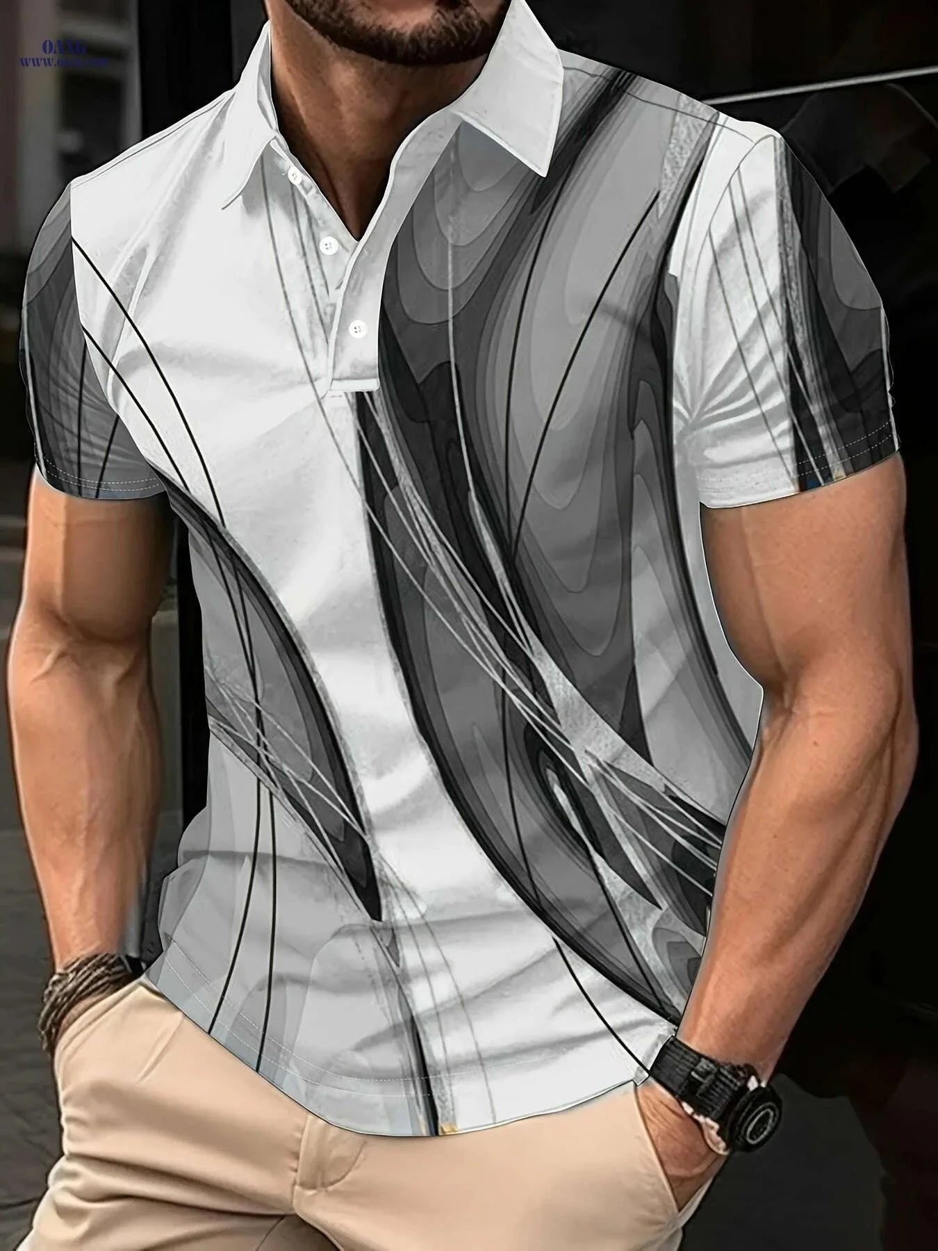 Men's 3D Print Lapel Short Sleeve Shirt - Casual Fitness Training   OAXG 