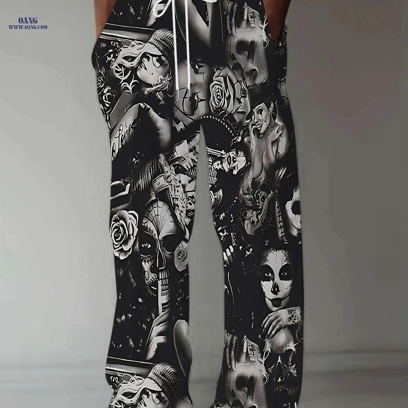 Men's 3D Print Pants - Casual Loose Fit, Skull and Floral Design   OAXG 