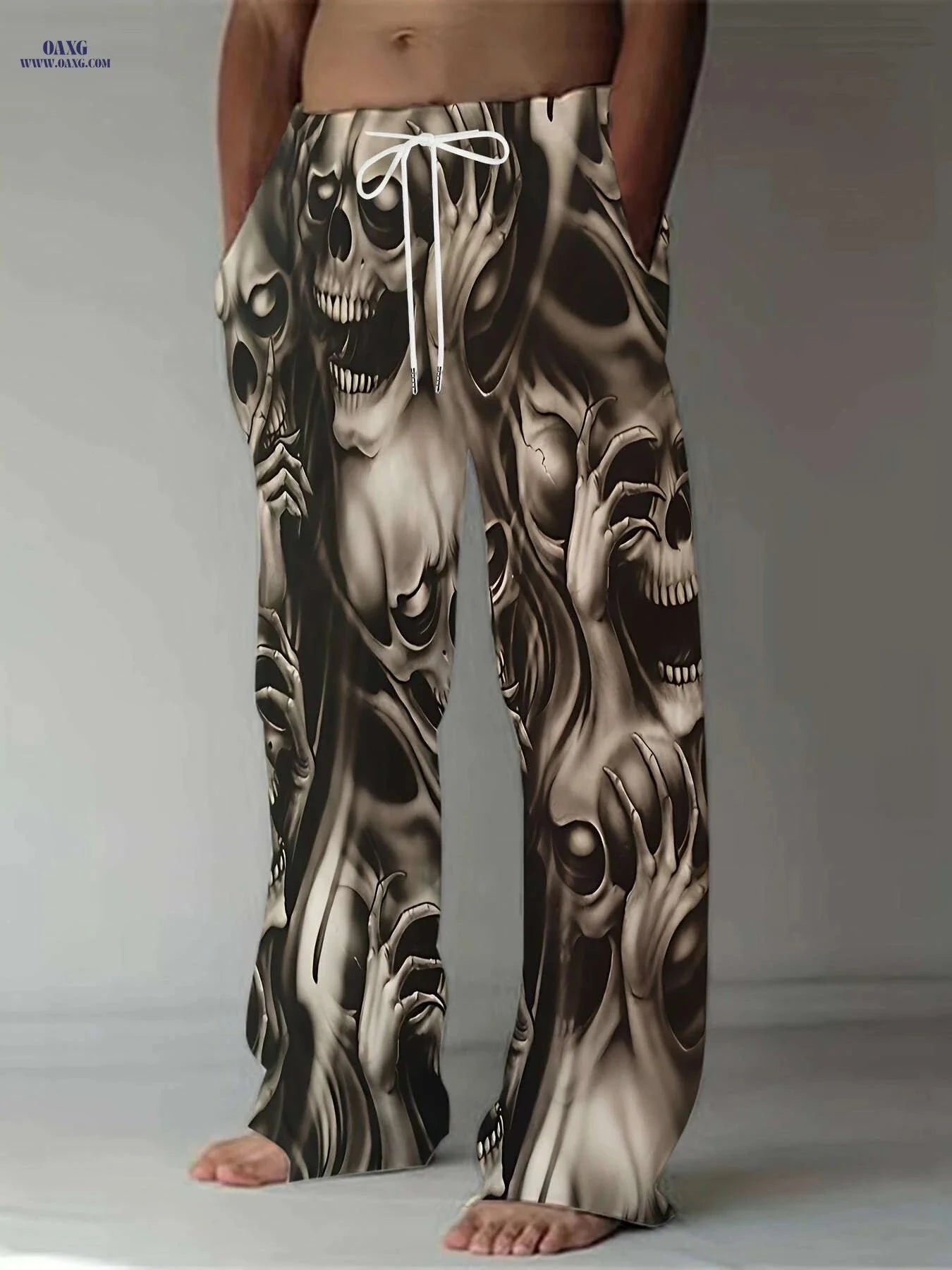 Men's 3D Print Pants - Casual Loose Fit, Skull and Floral Design   OAXG Style4 / M