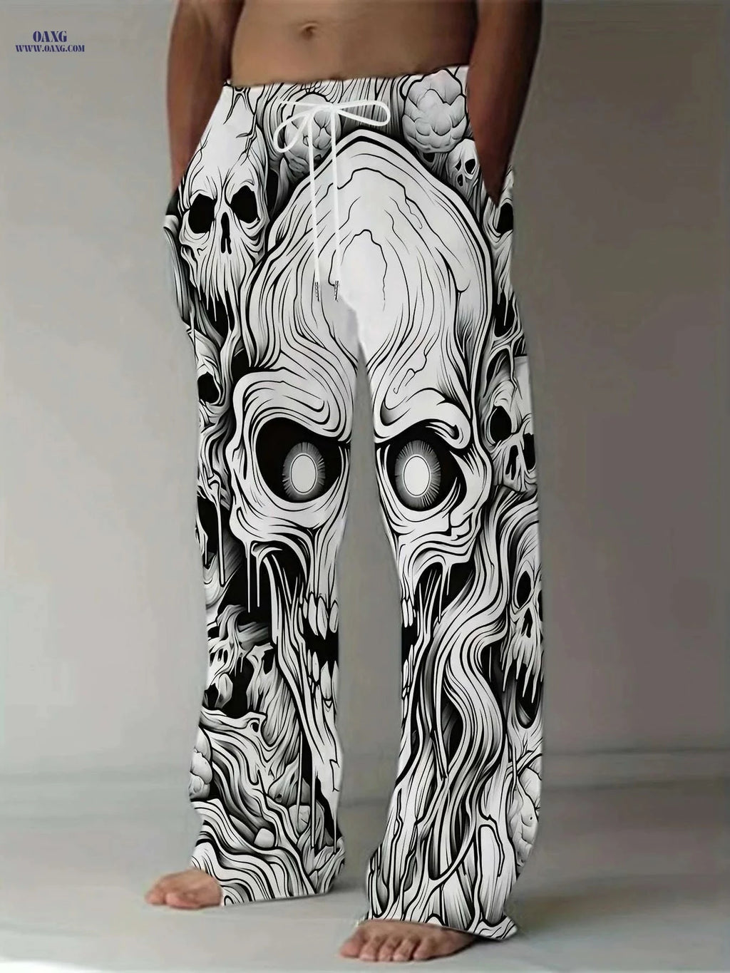 Men's 3D Print Pants - Casual Loose Fit, Skull and Floral Design   OAXG Style4 / M