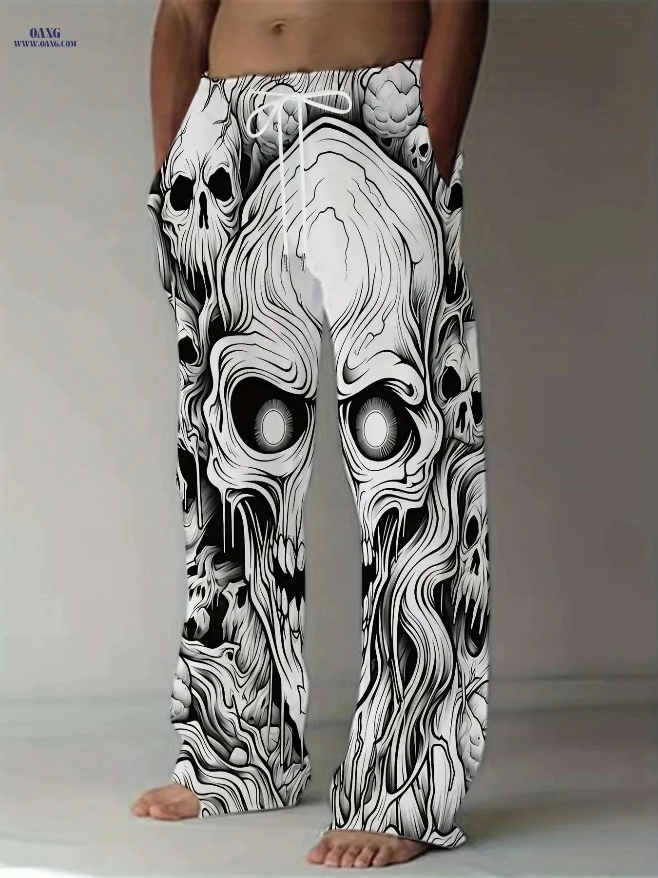 Men's 3D Print Pants - Casual Loose Fit, Skull and Floral Design   OAXG Style4 / M