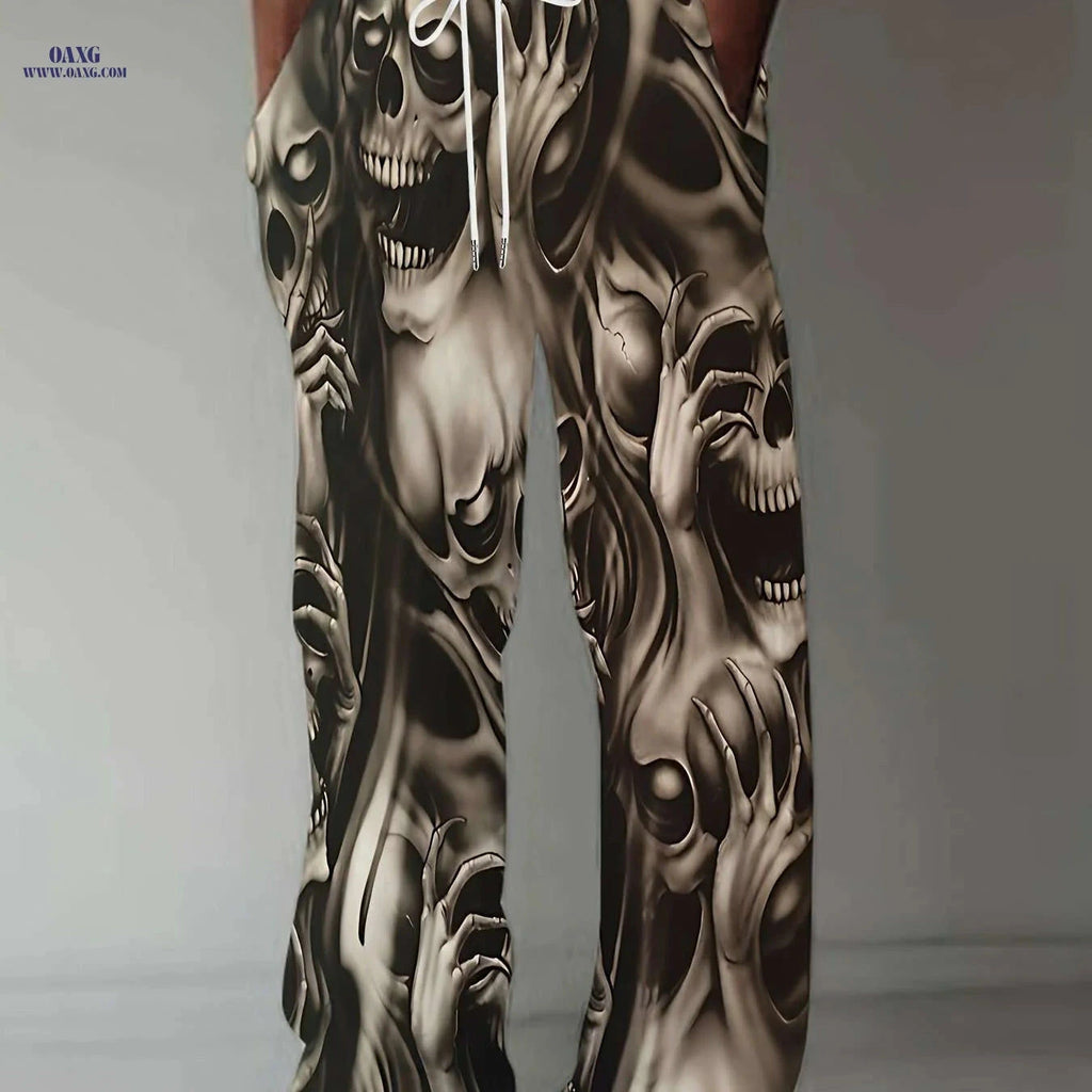 Men's 3D Print Pants - Casual Loose Fit, Skull and Floral Design   OAXG Style4 / M