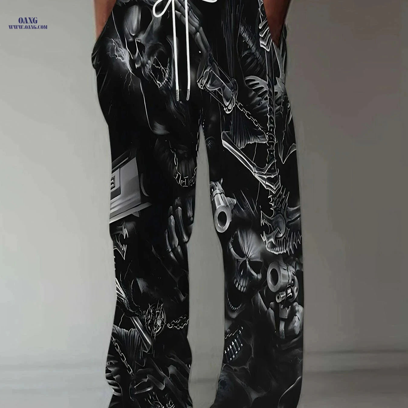 Men's 3D Print Pants - Casual Loose Fit, Skull and Floral Design   OAXG 