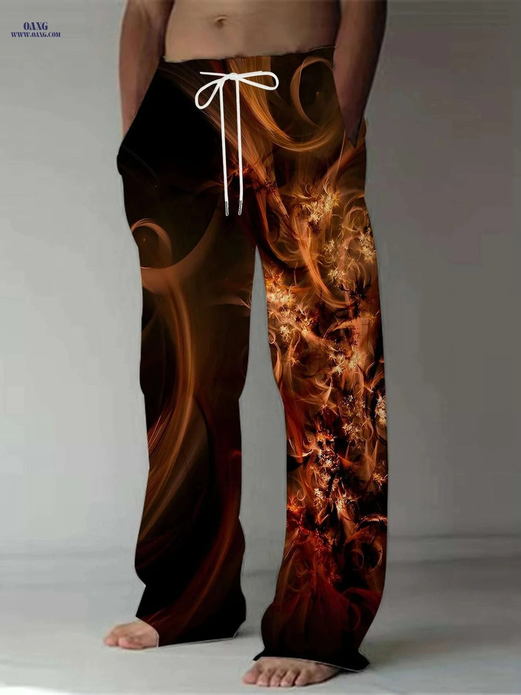 Men's 3D Print Straight Leg Pants - Casual Loose Fit with Drawstring   OAXG 