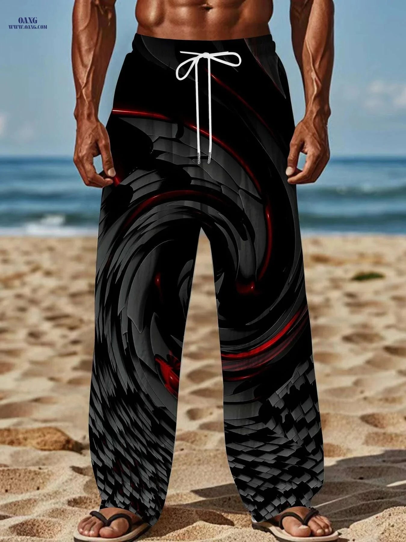 Men's 3D Print Straight Leg Pants - Casual Loose Fit with Drawstring   OAXG Color Mixing 2 / M