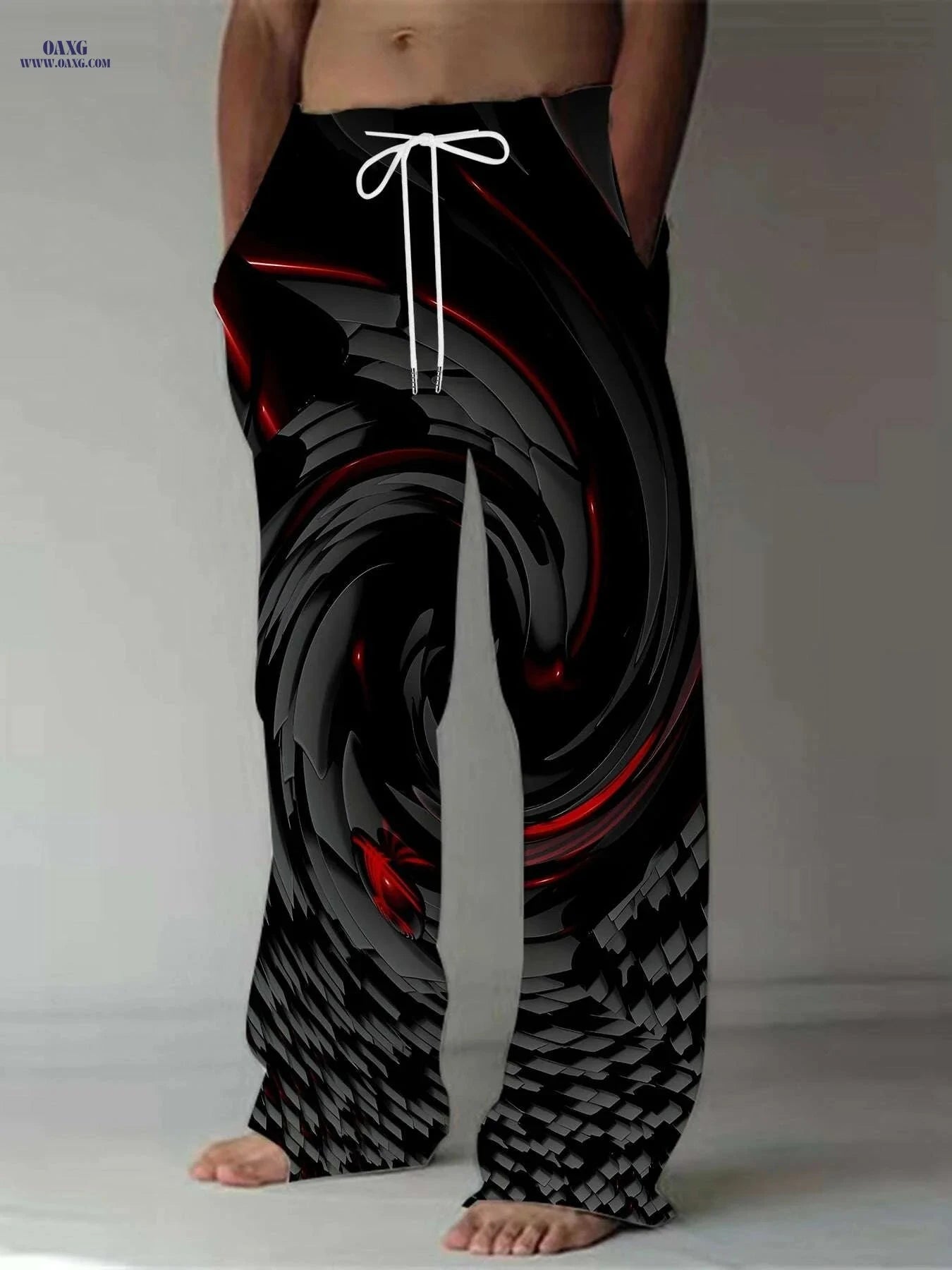 Men's 3D Print Straight Leg Pants - Casual Loose Fit with Drawstring   OAXG Color Mixing 2 / M