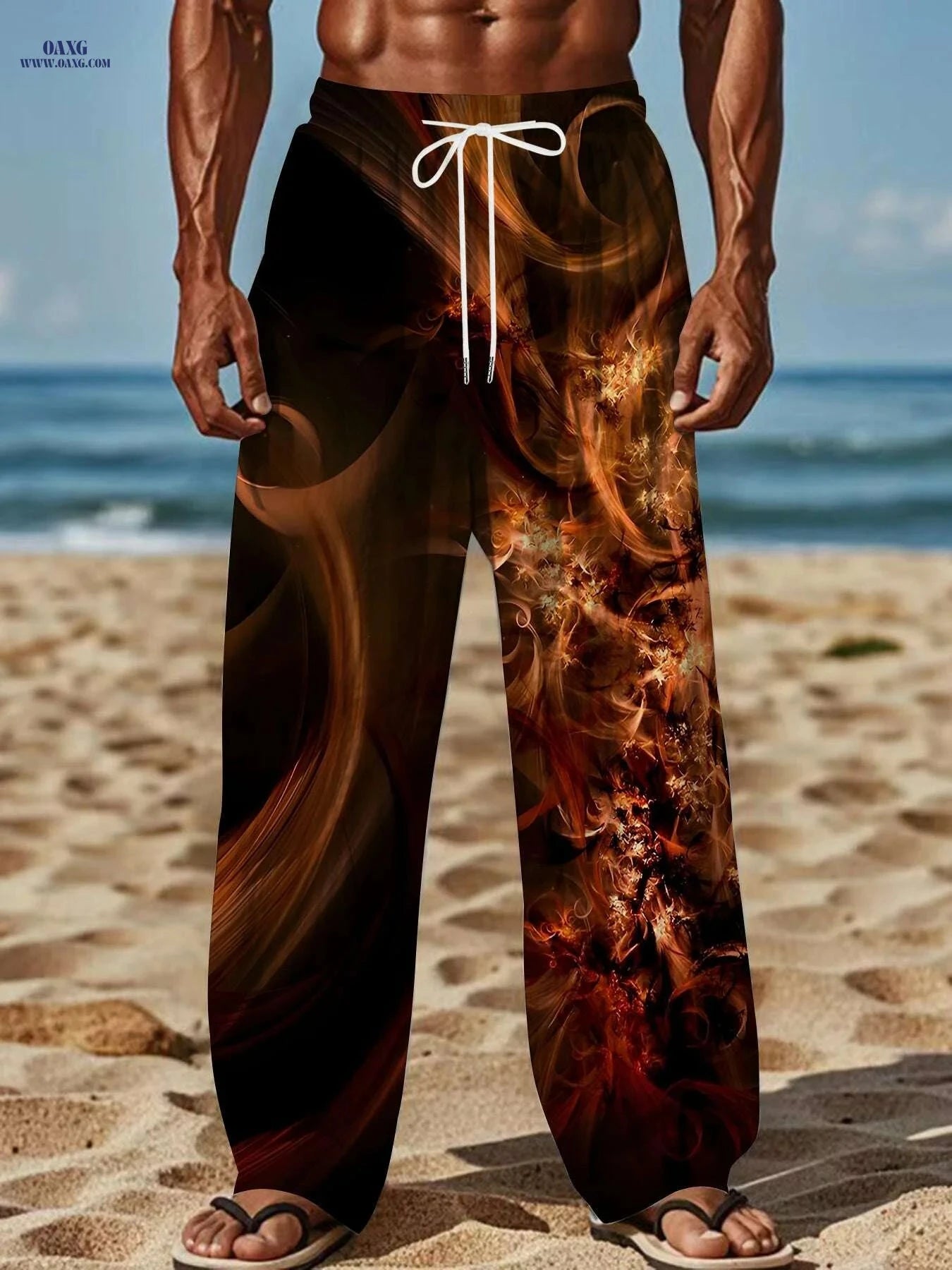 Men's 3D Print Straight Leg Pants - Casual Loose Fit with Drawstring   OAXG Color Mixing 2 / M