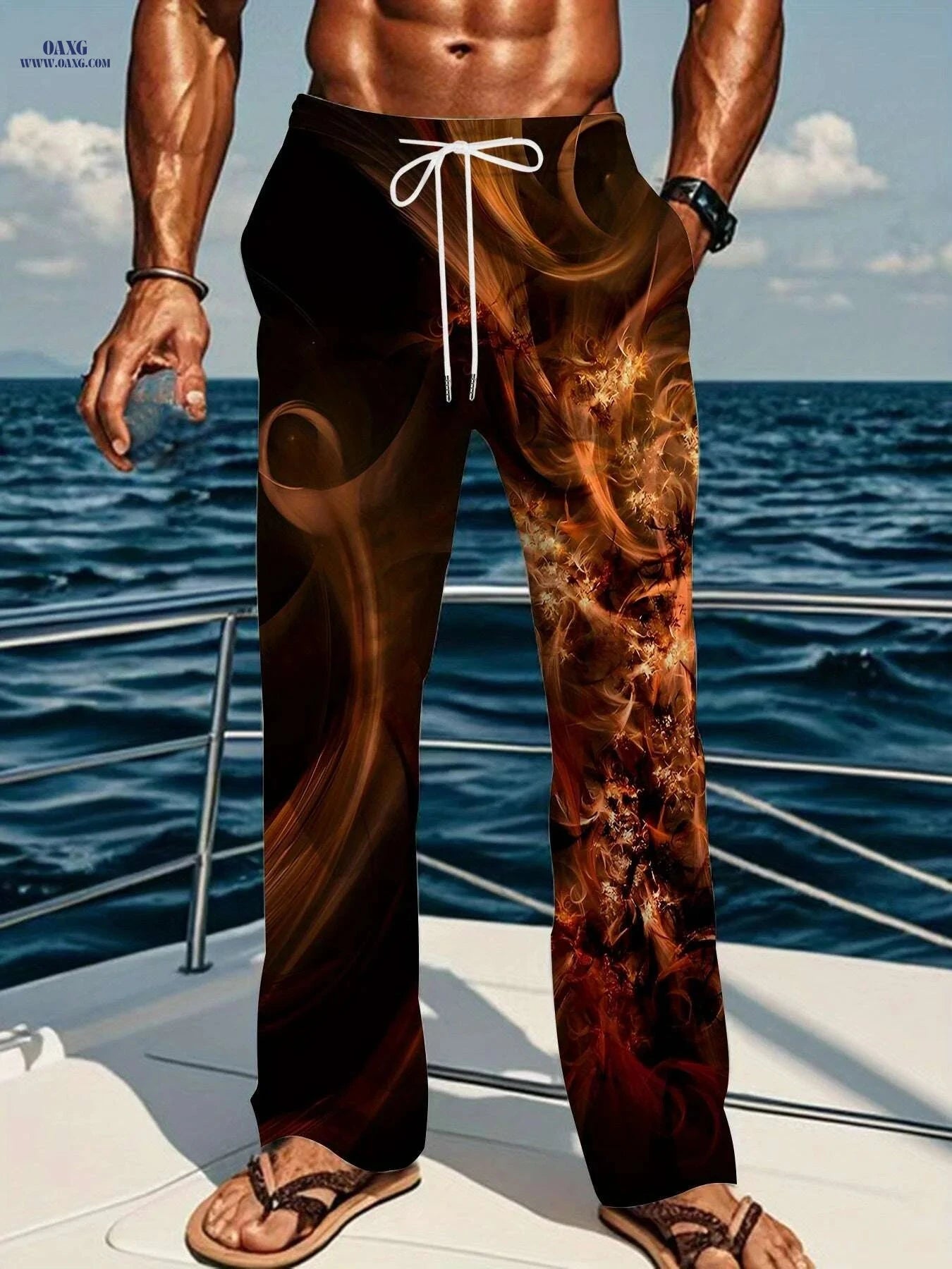 Men's 3D Print Straight Leg Pants - Casual Loose Fit with Drawstring   OAXG 