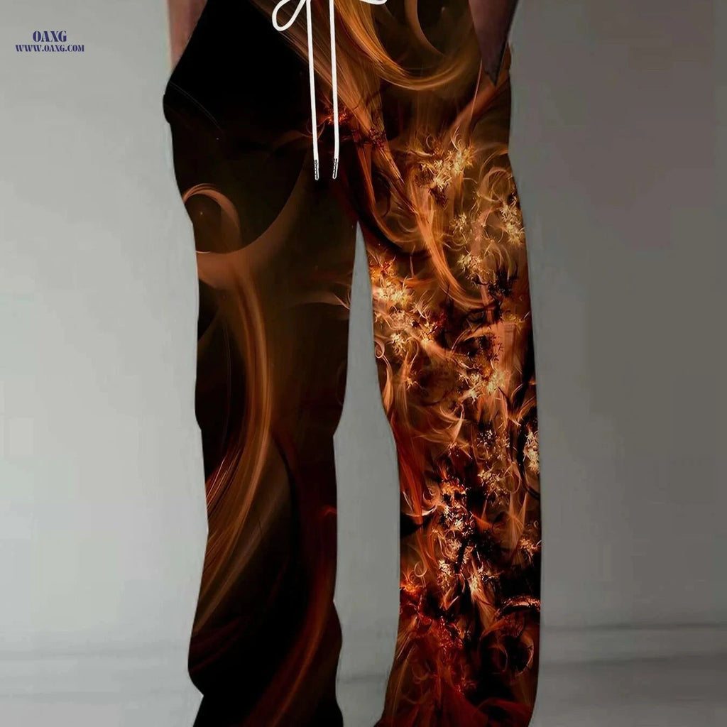 Men's 3D Print Straight Leg Pants - Casual Loose Fit with Drawstring   OAXG 