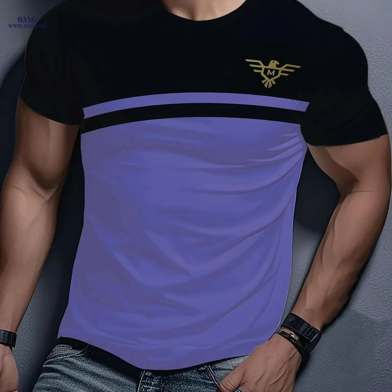 Men's 3D Print T-Shirt - Casual Striped Polyester Tee for Summer   OAXG 