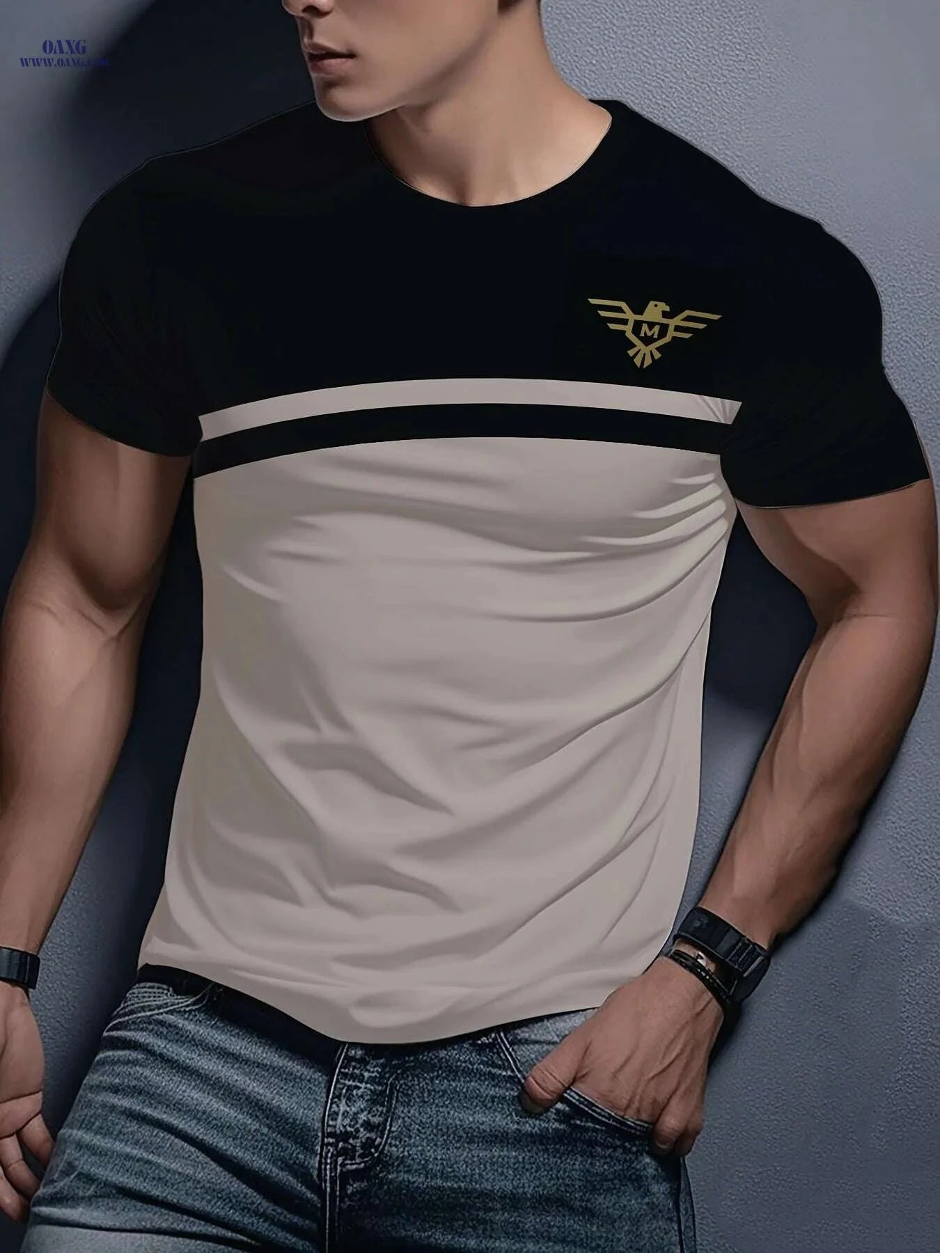 Men's 3D Print T-Shirt - Casual Striped Polyester Tee for Summer   OAXG 