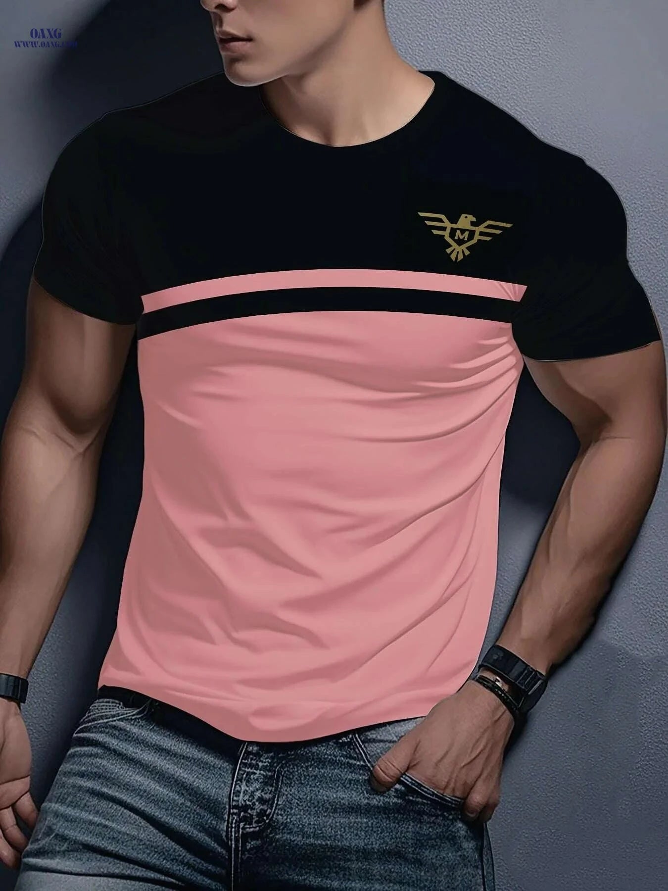 Men's 3D Print T-Shirt - Casual Striped Polyester Tee for Summer   OAXG 