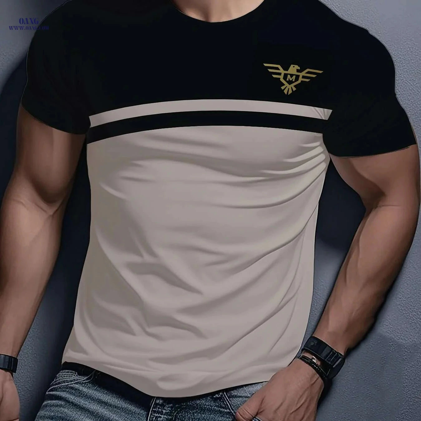 Men's 3D Print T-Shirt - Casual Striped Polyester Tee for Summer   OAXG 
