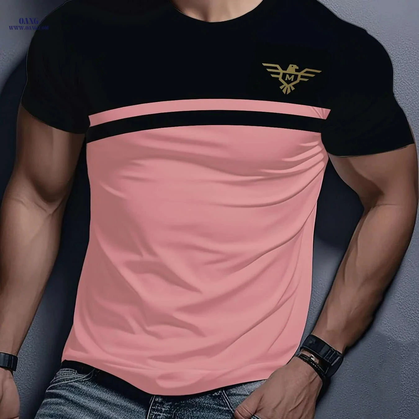 Men's 3D Print T-Shirt - Casual Striped Polyester Tee for Summer   OAXG Violet Blue / S