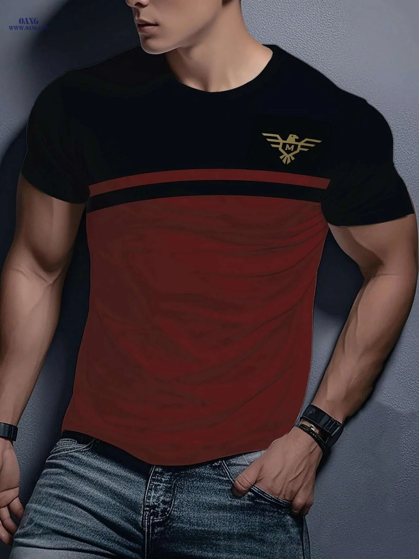 Men's 3D Print T-Shirt - Casual Striped Polyester Tee for Summer   OAXG Violet Blue / S