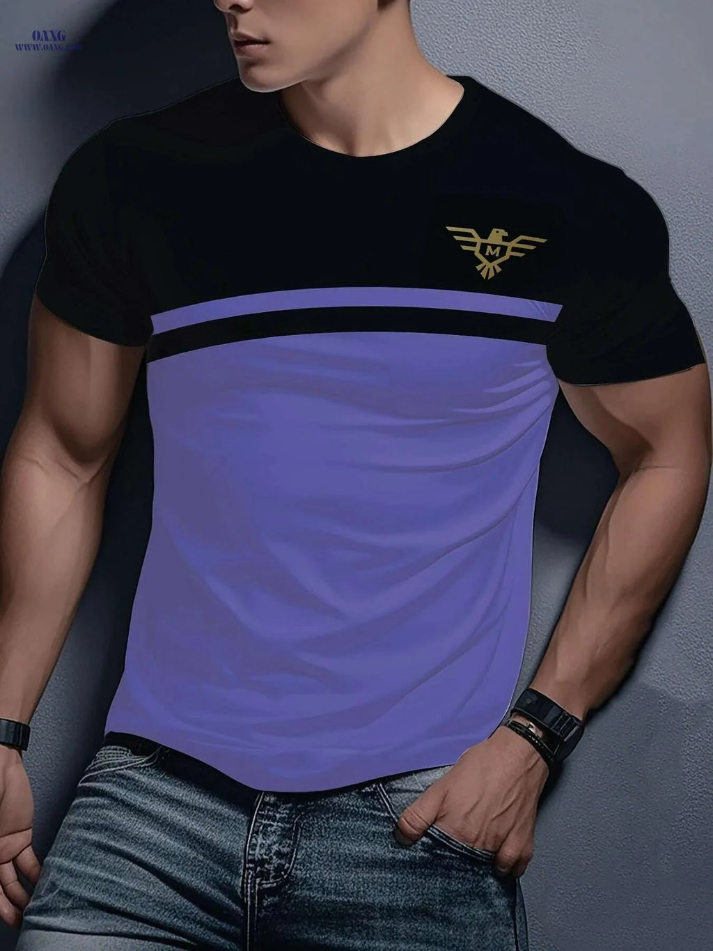 Men's 3D Print T-Shirt - Casual Striped Polyester Tee for Summer   OAXG Violet Blue / S