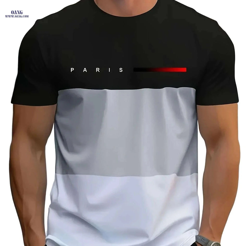 Men's 3D Print T-Shirt - Paris Eiffel Tower Graphic, Casual Style   OAXG Mixed Color / S