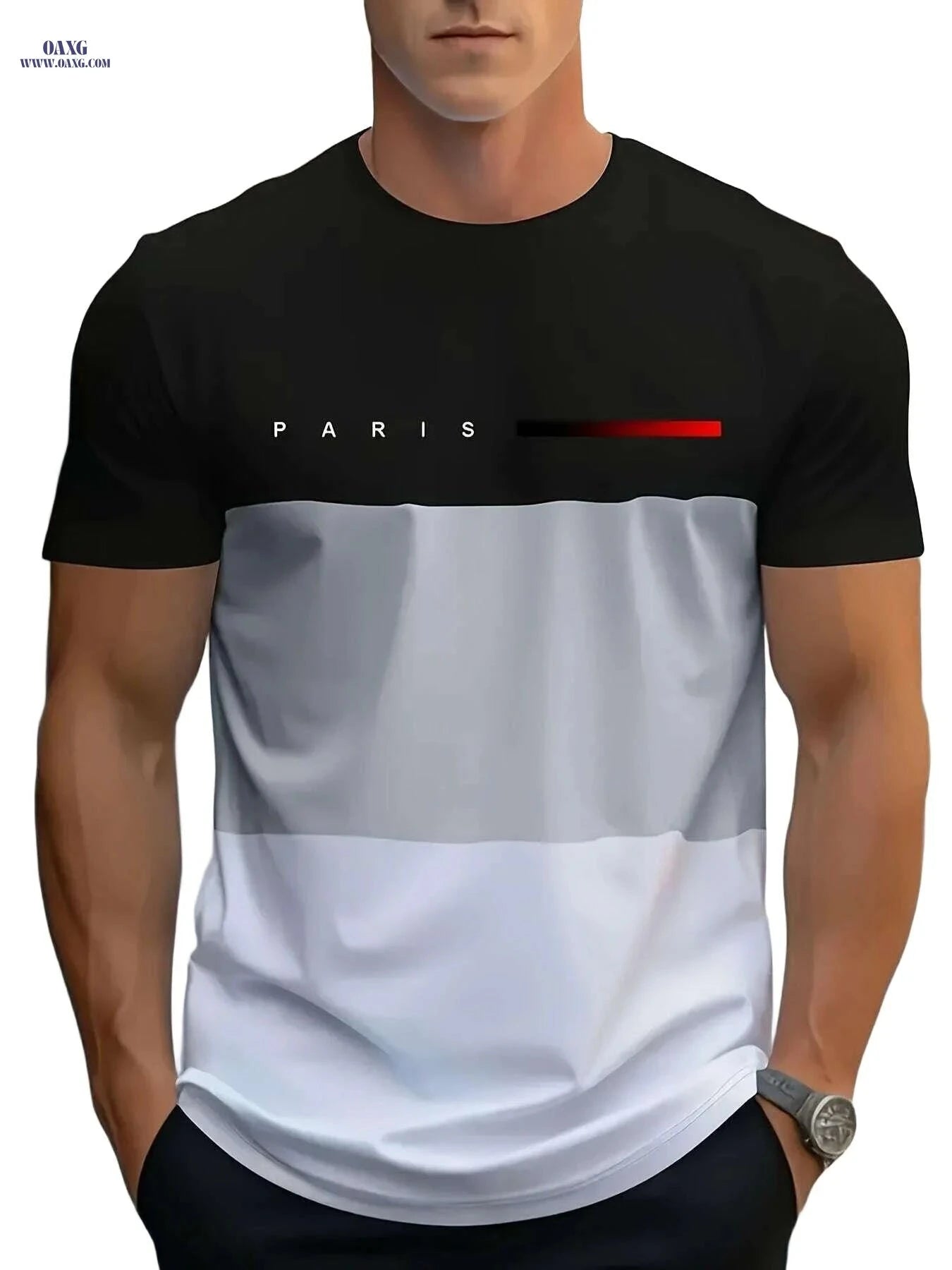 Men's 3D Print T-Shirt - Paris Eiffel Tower Graphic, Casual Style   OAXG Mixed Color / S