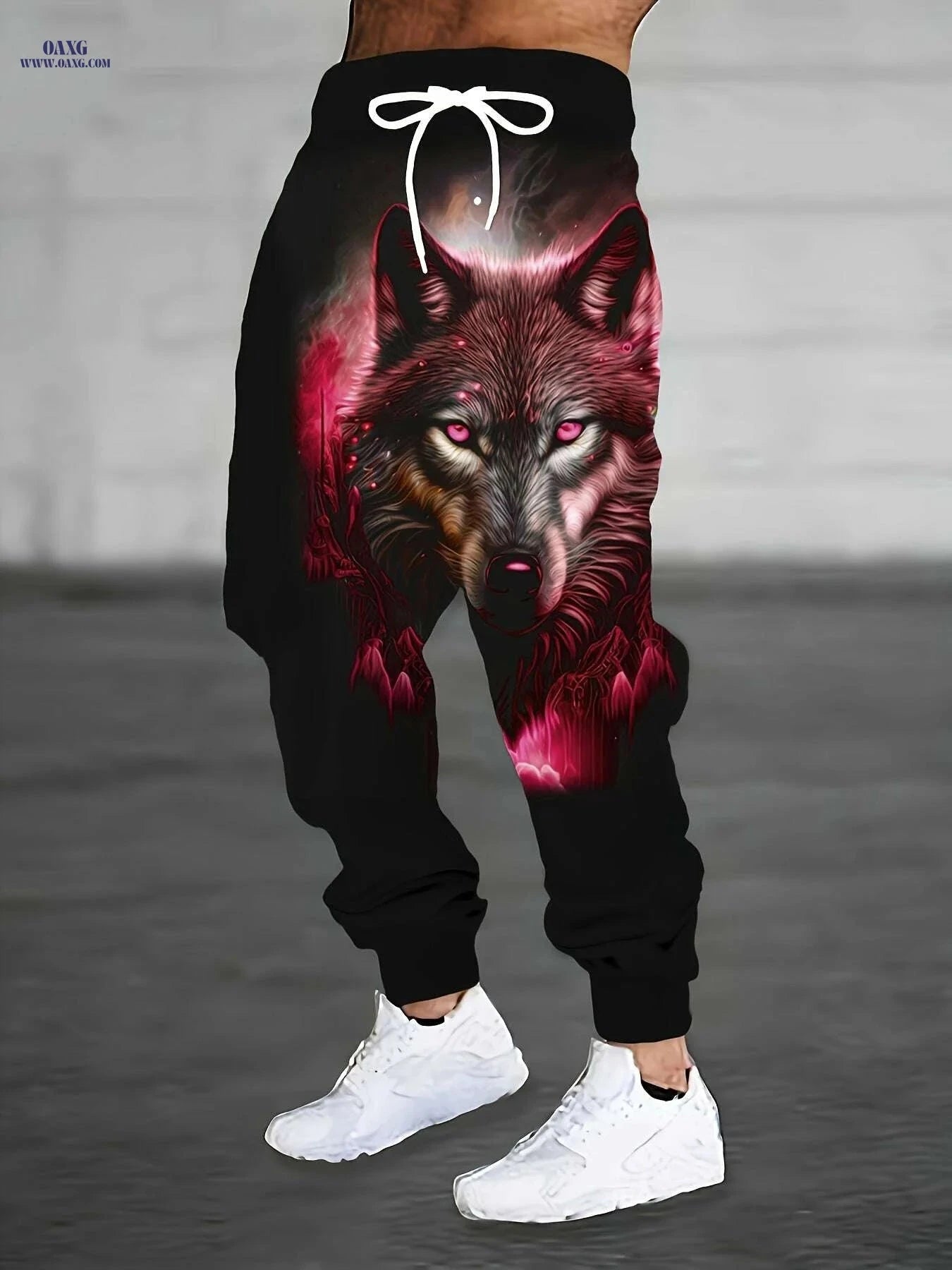 Men's 3D Print Wolf Joggers - Machine Washable with Pockets   OAXG 
