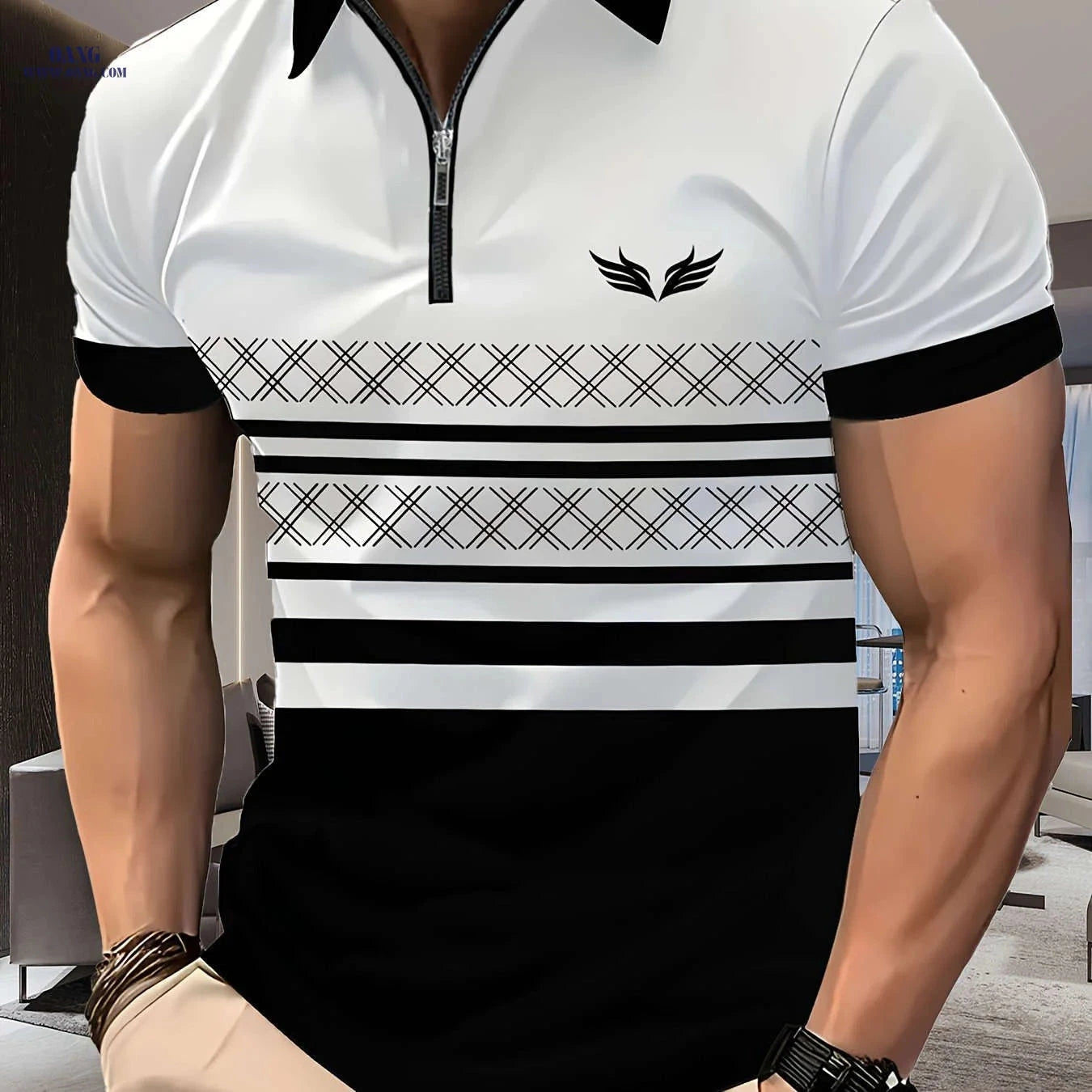 Men's 3D Print Zipper Collar Shirt - Stylish Summer Casual Tee   OAXG 