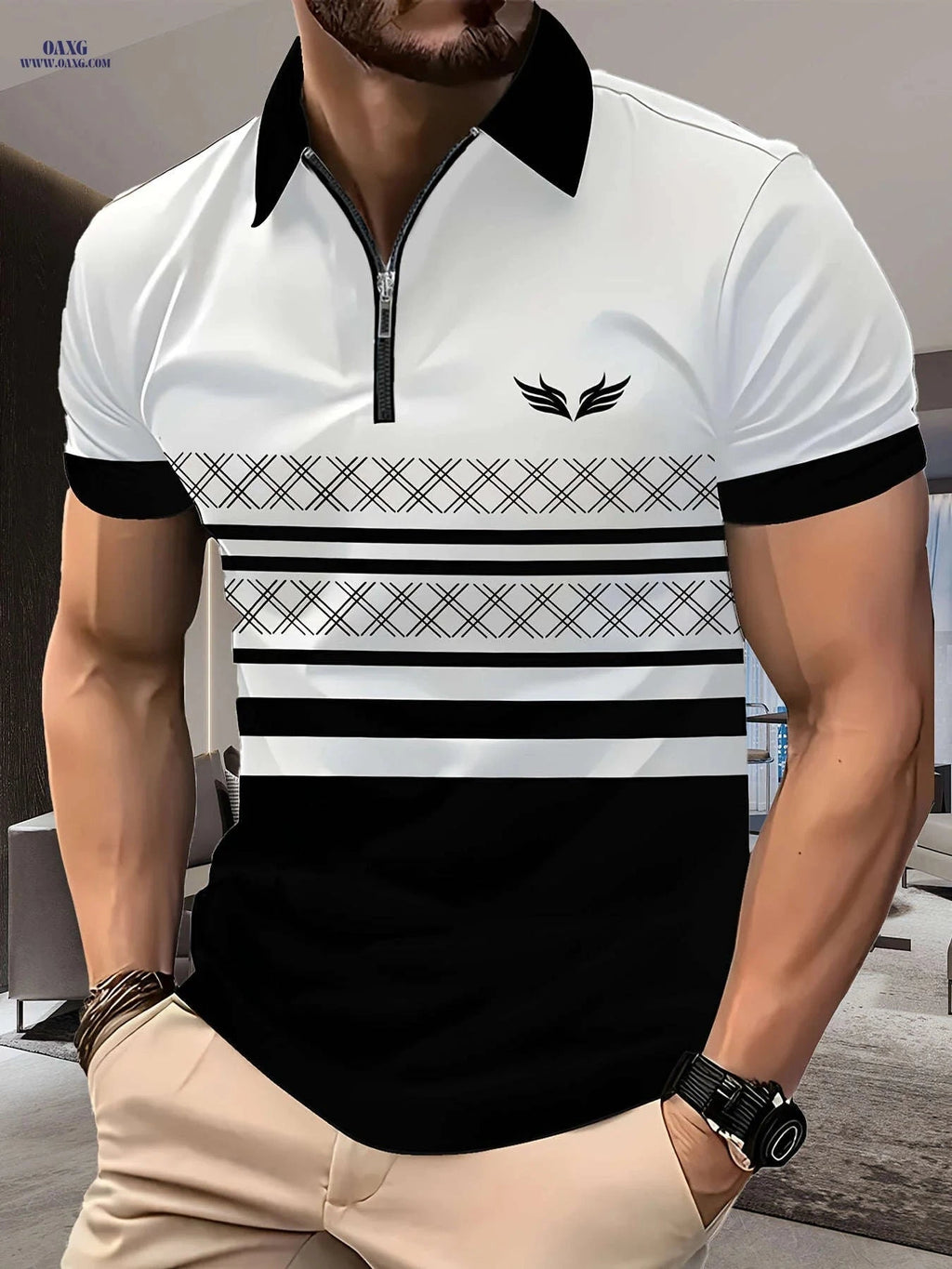 Men's 3D Print Zipper Collar Shirt - Stylish Summer Casual Tee   OAXG 