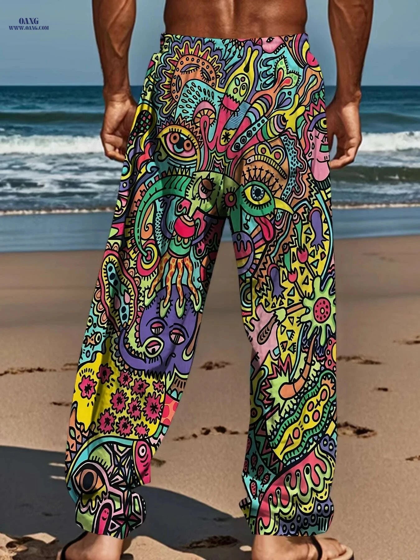 Men's 3D Printed Casual Pants - Loose Fit, Drawstring Waist   OAXG 