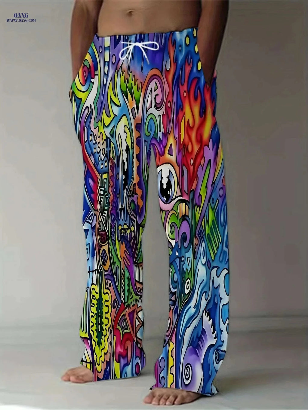 Men's 3D Printed Casual Pants - Loose Fit, Drawstring Waist   OAXG Multicolor / M