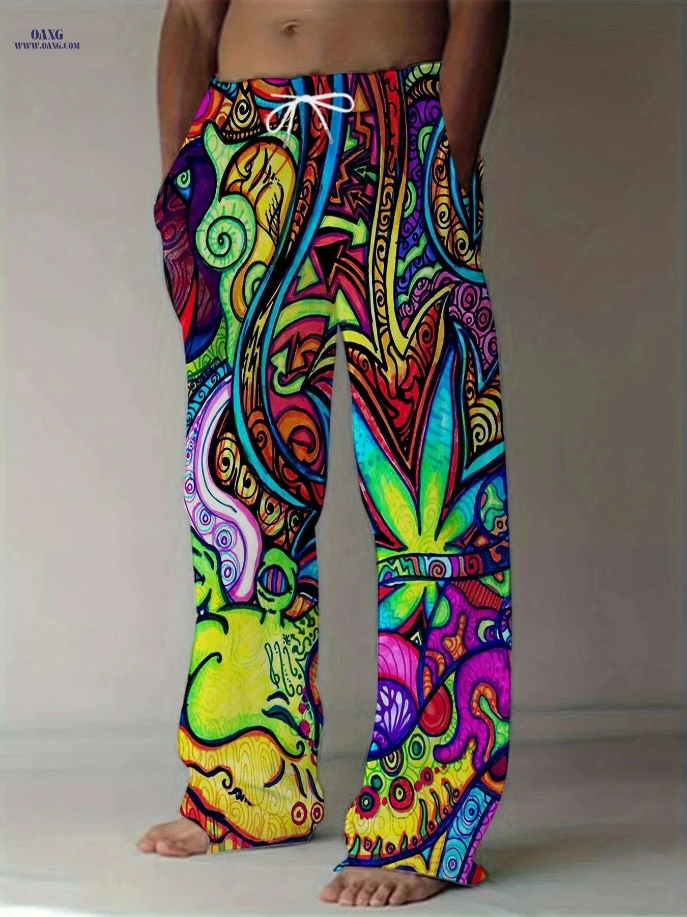 Men's 3D Printed Casual Pants - Loose Fit, Drawstring Waist   OAXG Multicolor / M