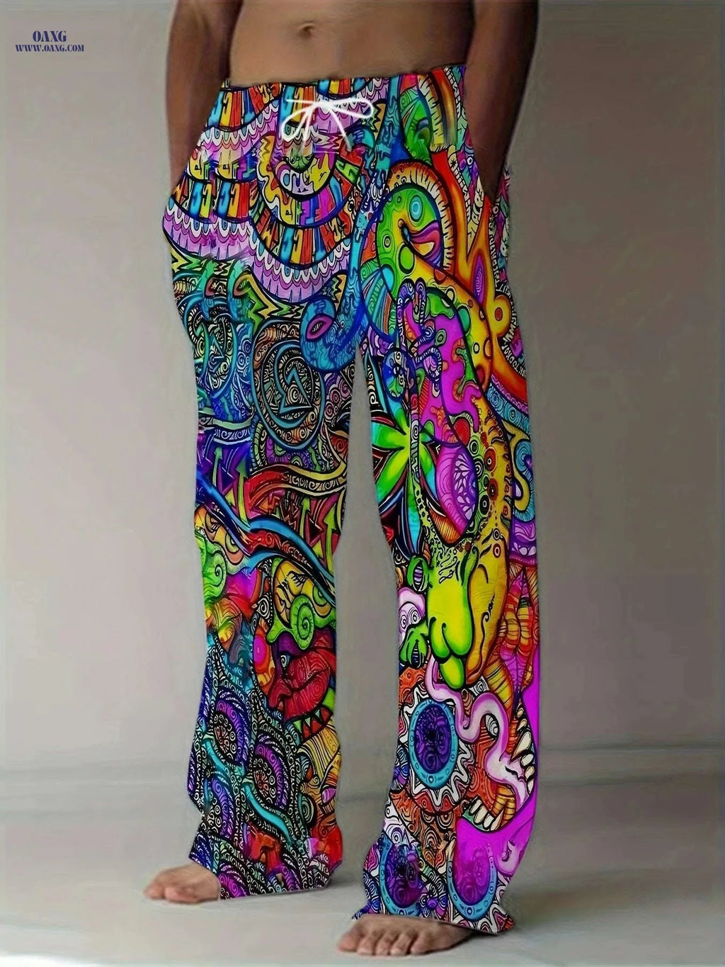Men's 3D Printed Casual Pants - Loose Fit, Drawstring Waist   OAXG Multicolor / M