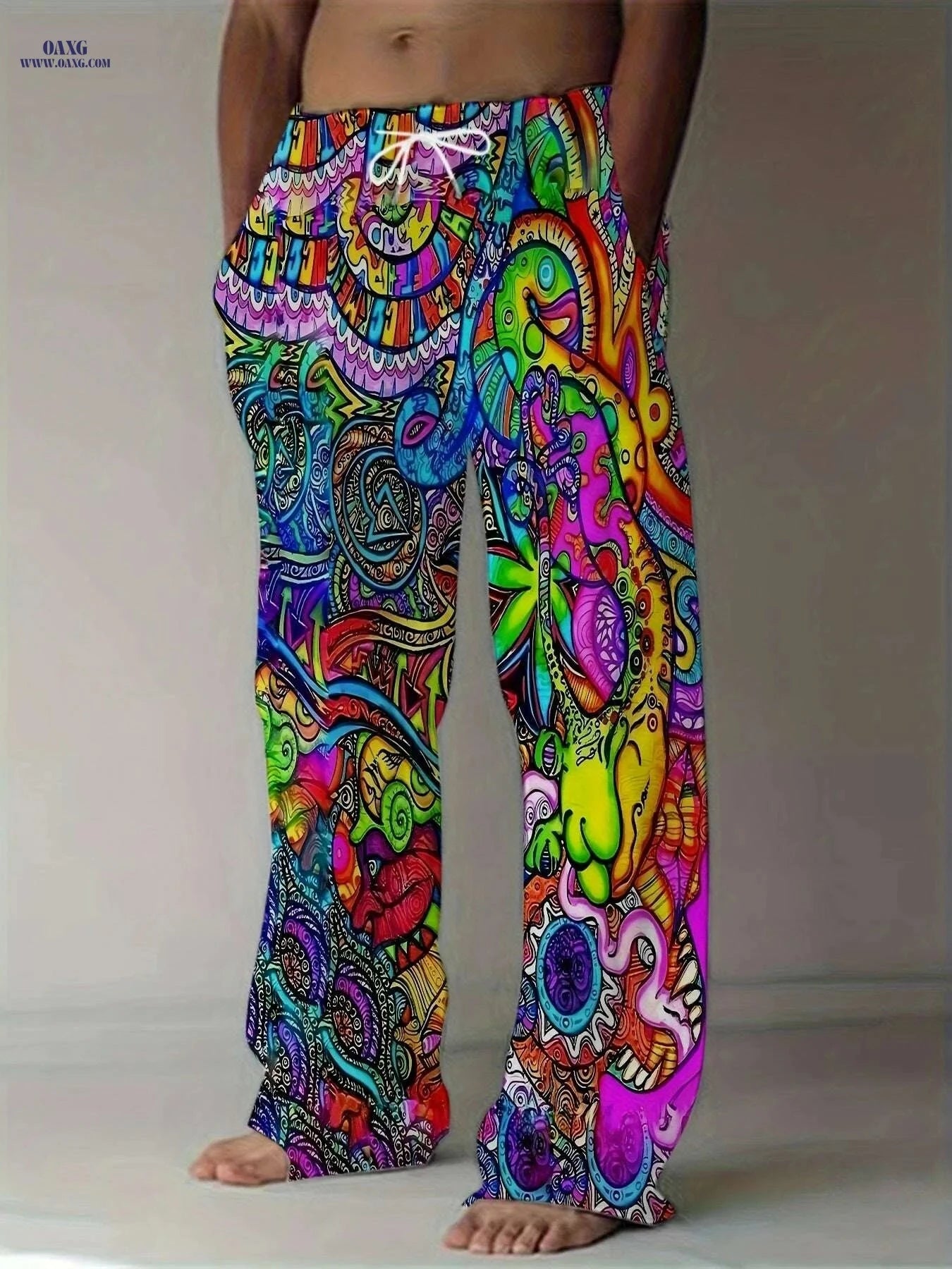 Men's 3D Printed Casual Pants - Loose Fit, Drawstring Waist   OAXG Multicolor / M