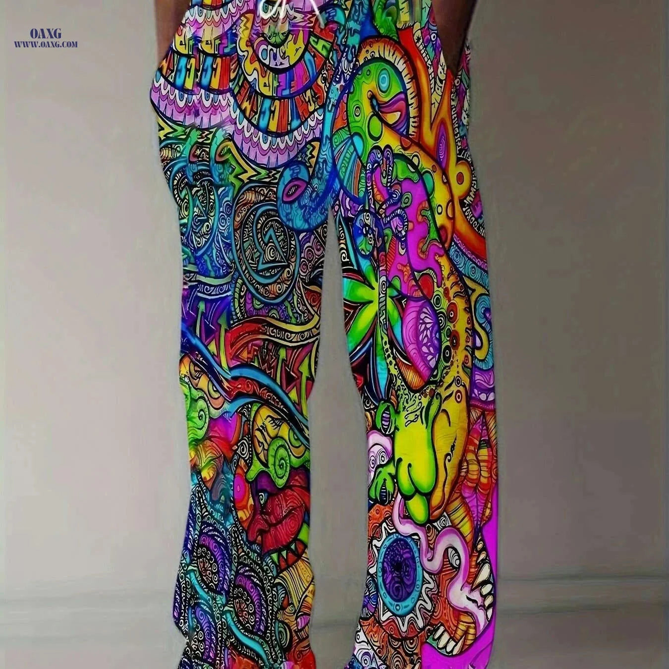 Men's 3D Printed Casual Pants - Loose Fit, Drawstring Waist   OAXG Multicolor / M