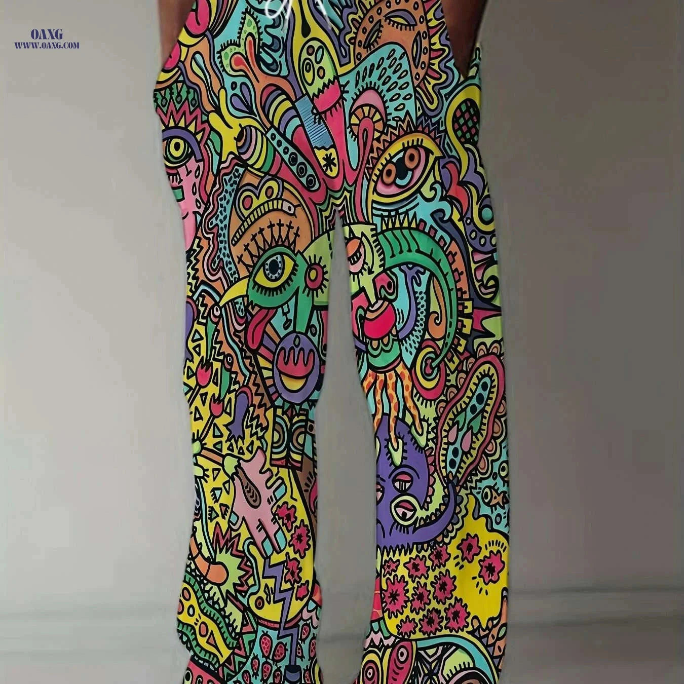 Men's 3D Printed Casual Pants - Loose Fit, Drawstring Waist   OAXG Multicolor / M