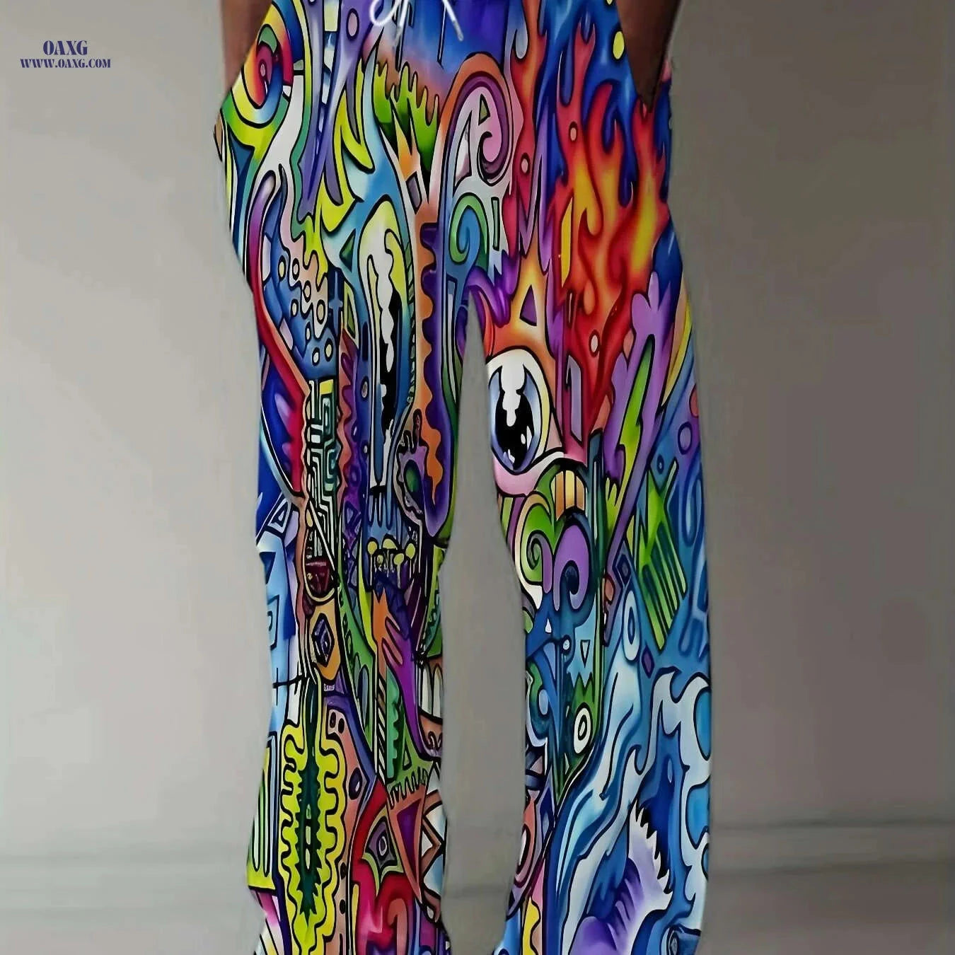 Men's 3D Printed Casual Pants - Loose Fit, Drawstring Waist   OAXG Multicolor / M