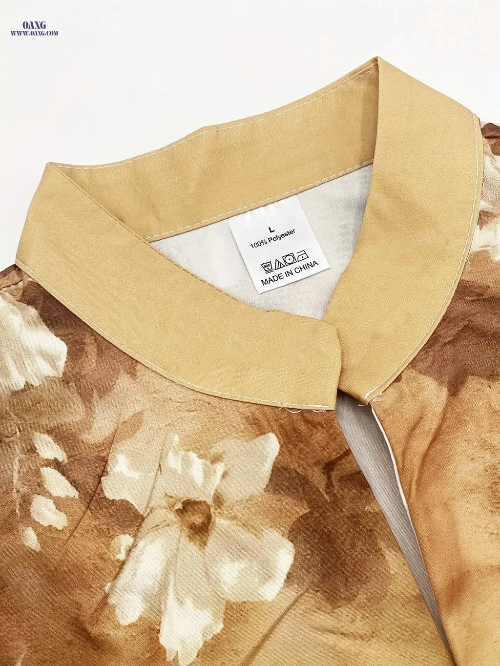 Men's 3D Printed Casual Shirt - Floral Pattern, Mandarin Collar   OAXG Yellowish-brown / FR M