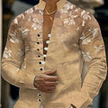 Men's 3D Printed Casual Shirt - Floral Pattern, Mandarin Collar   OAXG Yellowish-brown / FR M