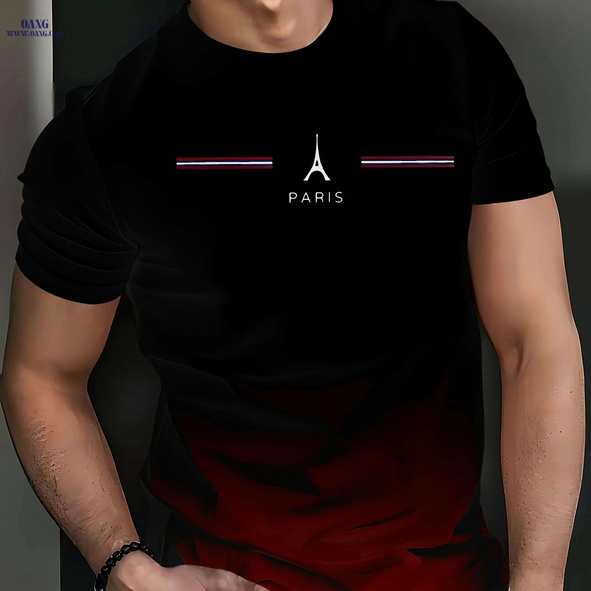 Men's 3D Printed Eiffel Tower Casual T-Shirt - Breathable Summer Tee   OAXG 