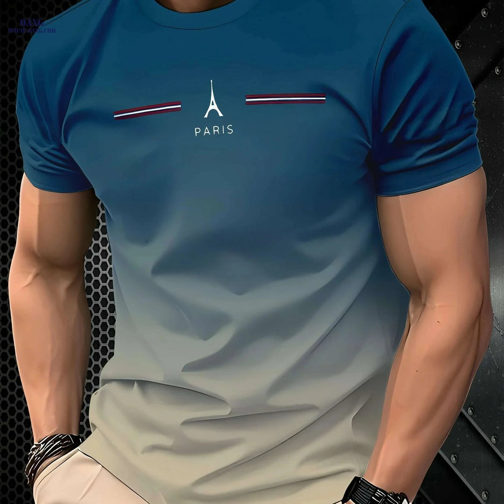 Men's 3D Printed Eiffel Tower Casual T-Shirt - Breathable Summer Tee   OAXG Apricot / S