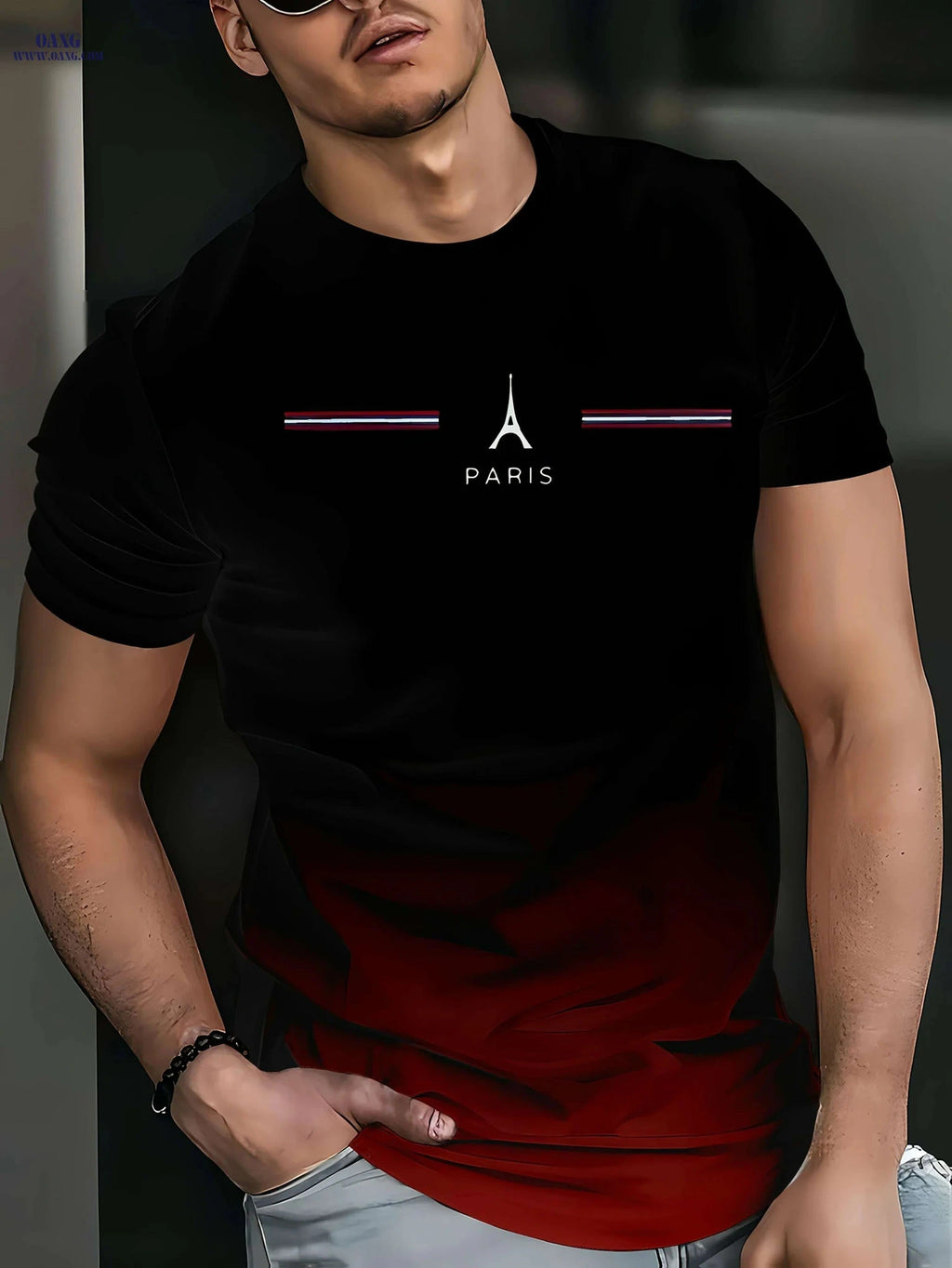 Men's 3D Printed Eiffel Tower Casual T-Shirt - Breathable Summer Tee   OAXG Apricot / S