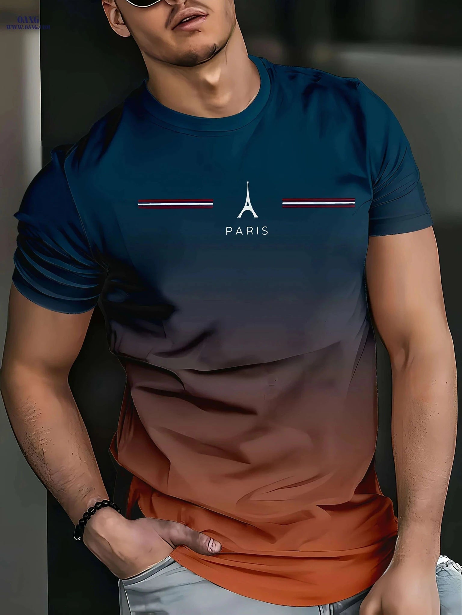 Men's 3D Printed Eiffel Tower Casual T-Shirt - Breathable Summer Tee   OAXG Apricot / S