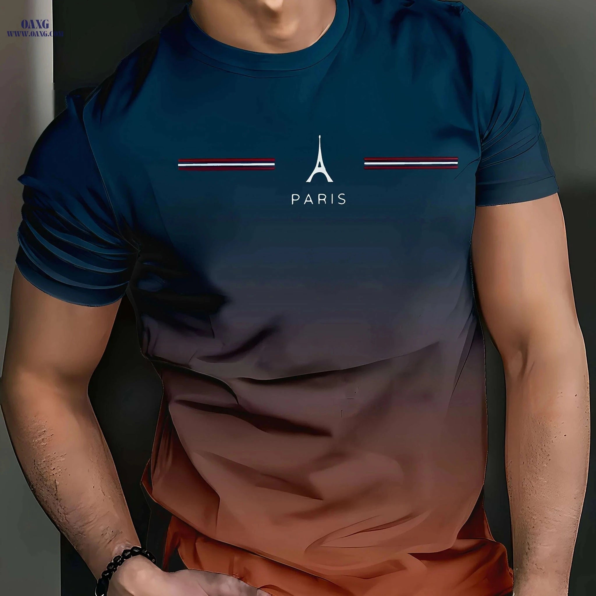 Men's 3D Printed Eiffel Tower Casual T-Shirt - Breathable Summer Tee   OAXG Apricot / S