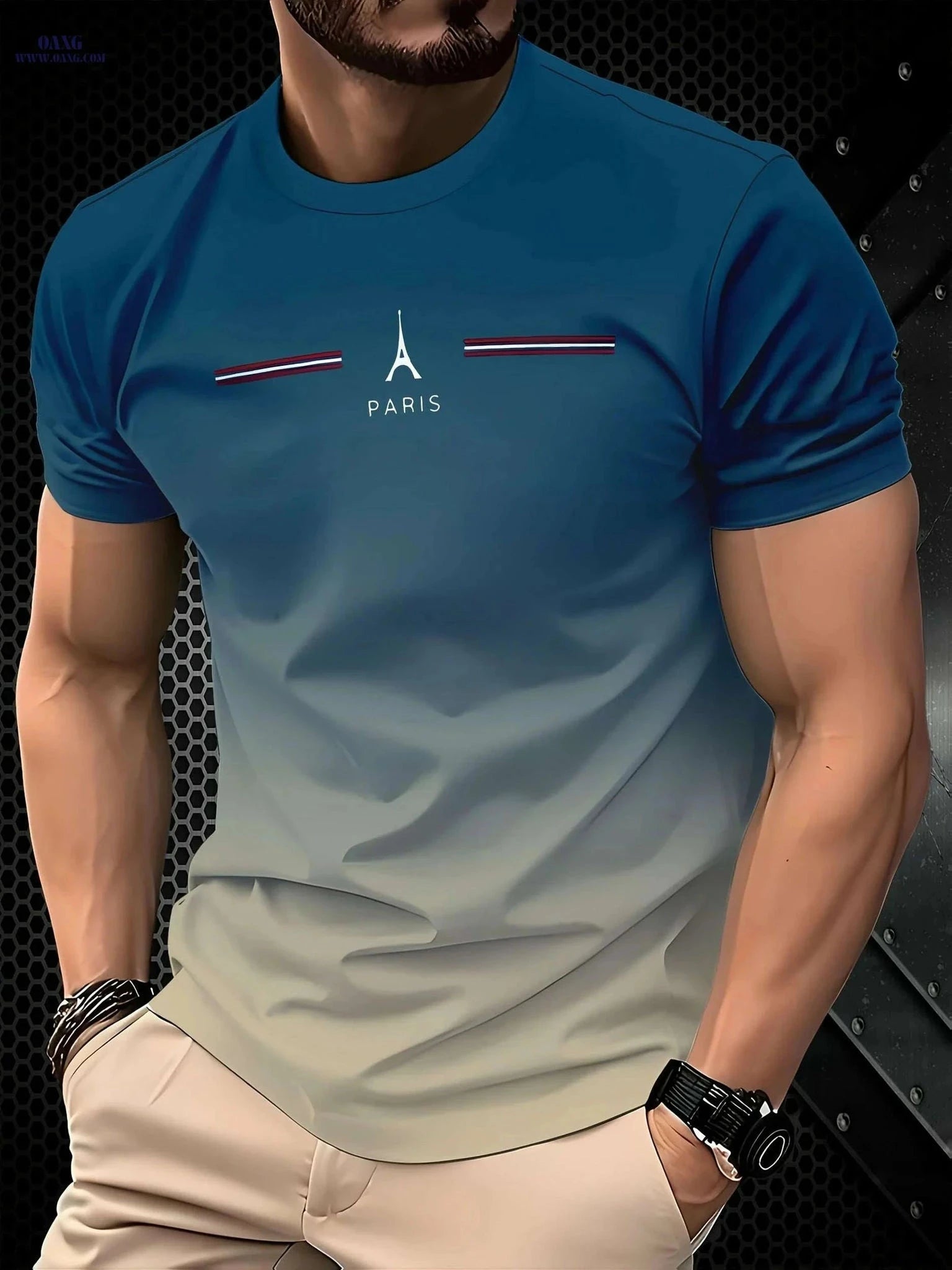Men's 3D Printed Eiffel Tower Casual T-Shirt - Breathable Summer Tee   OAXG Apricot / S