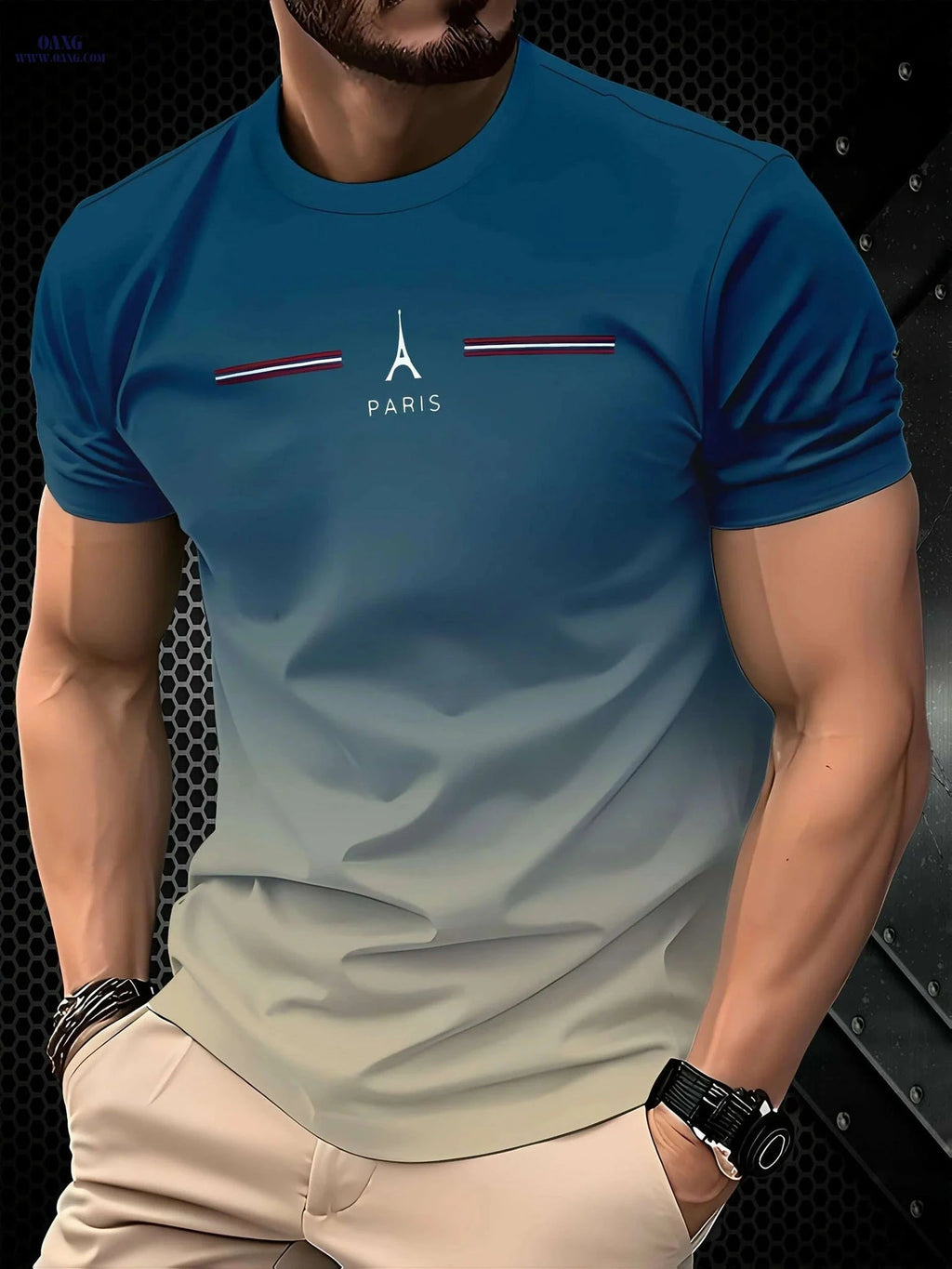 Men's 3D Printed Eiffel Tower Casual T-Shirt - Breathable Summer Tee   OAXG Apricot / S