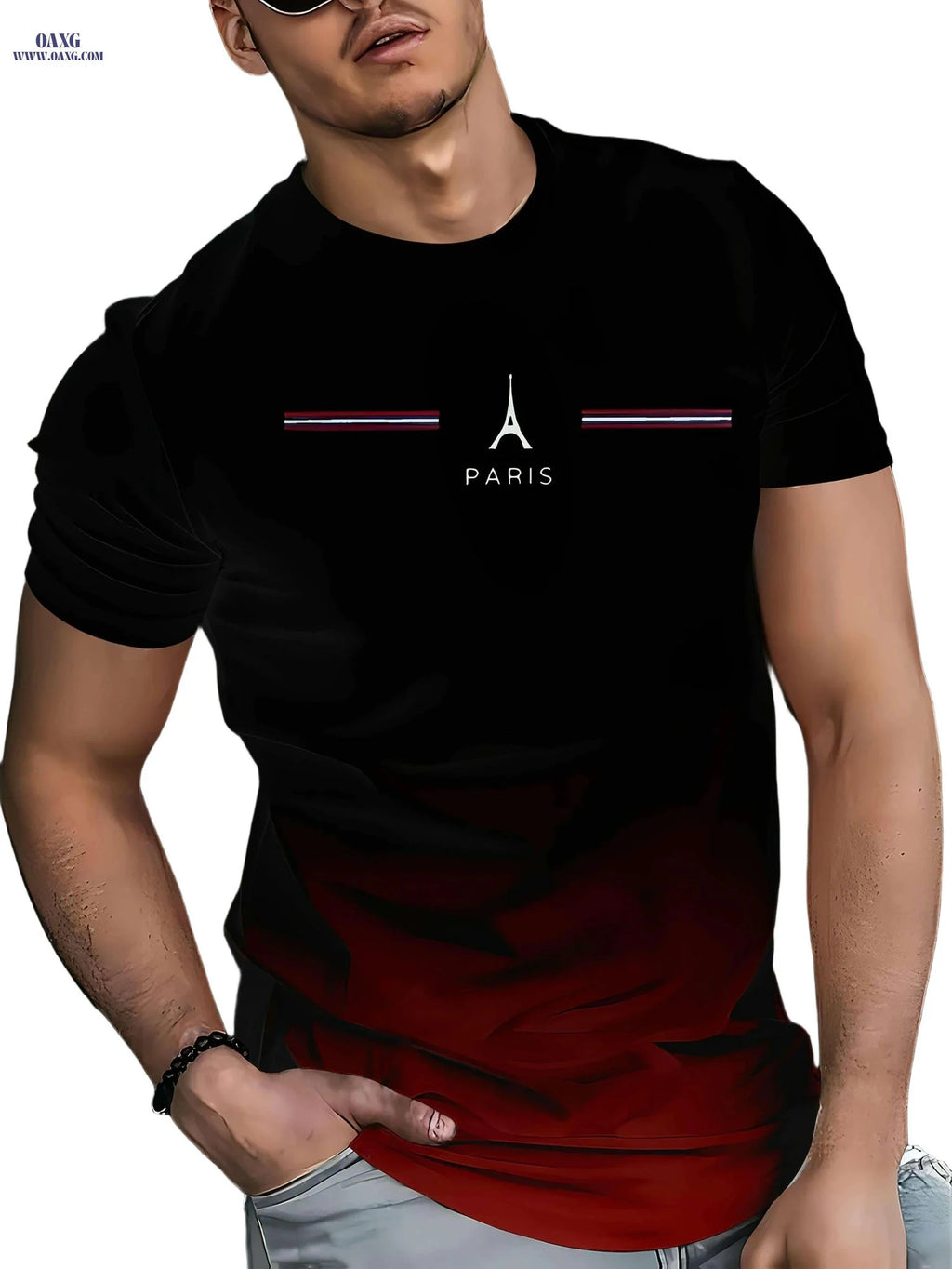 Men's 3D Printed Eiffel Tower Tee - Breathable, Casual Summer Shirt   OAXG Orange / S