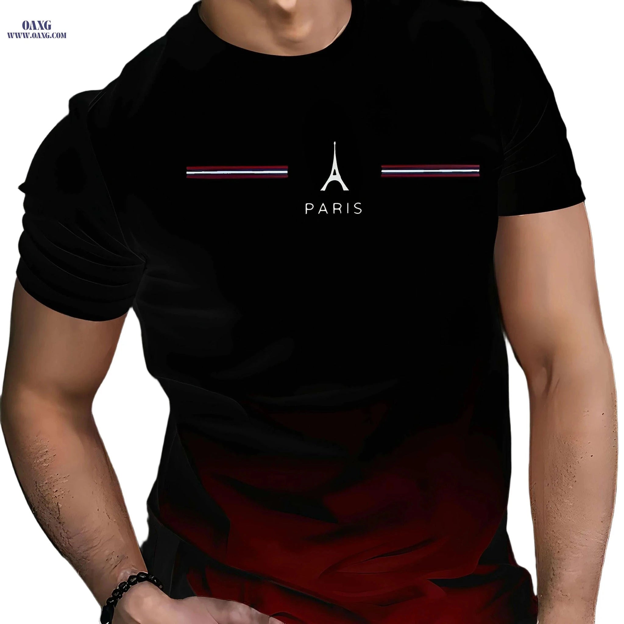Men's 3D Printed Eiffel Tower Tee - Breathable, Casual Summer Shirt   OAXG Orange / S