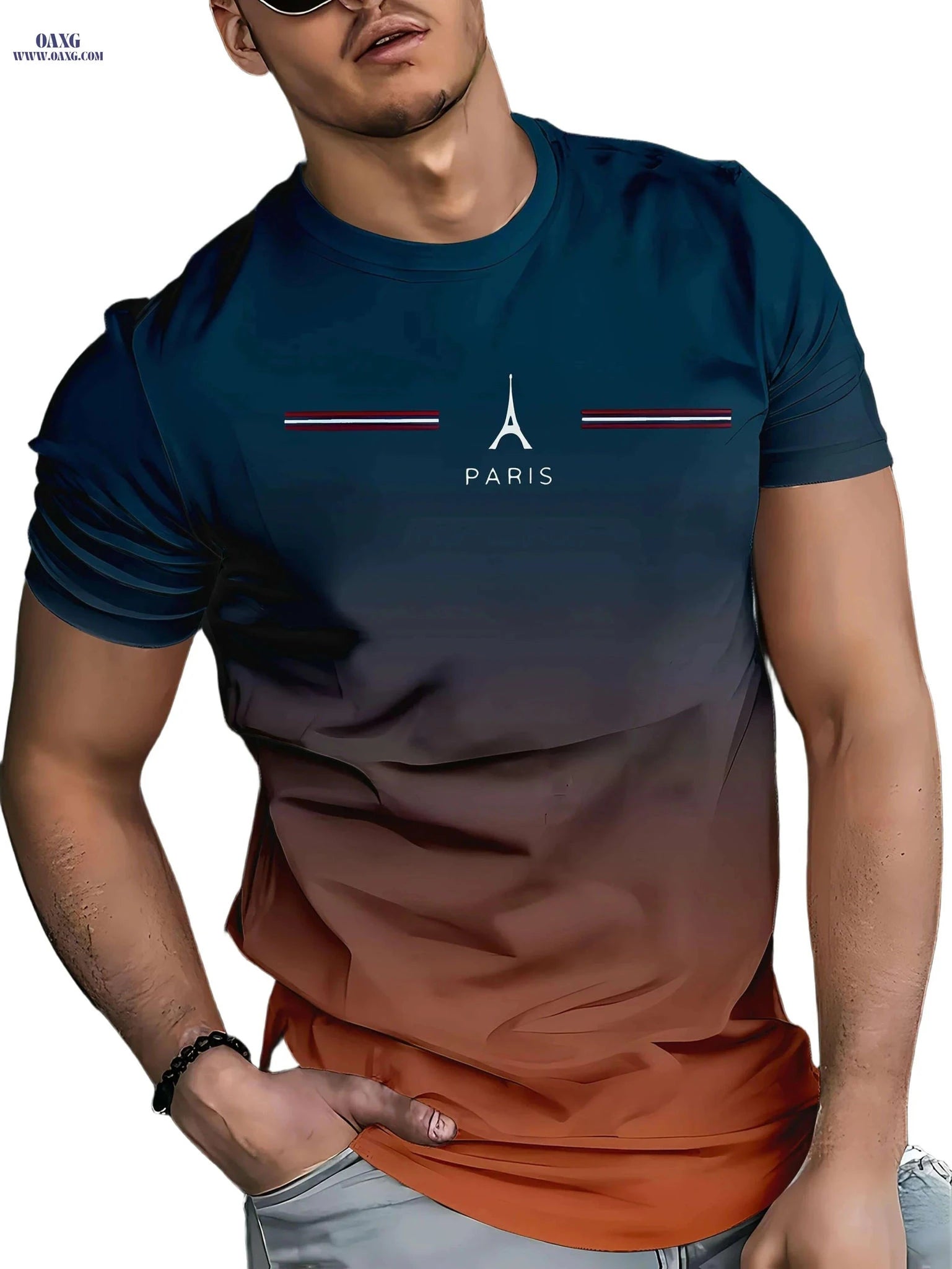 Men's 3D Printed Eiffel Tower Tee - Breathable, Casual Summer Shirt   OAXG 