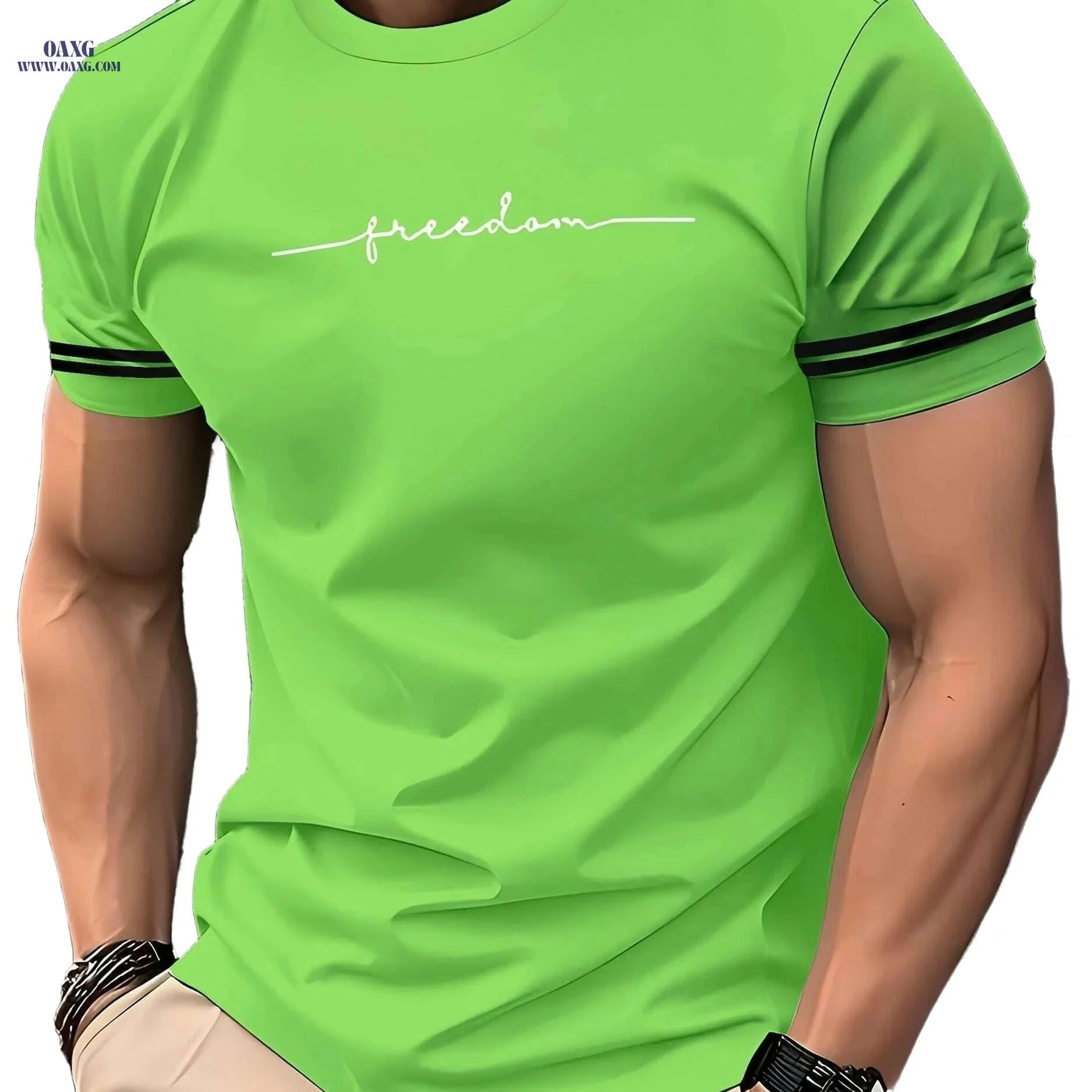 Men's 3D Printed Freedom Script T-Shirt - Casual Short Sleeve Tee   OAXG 