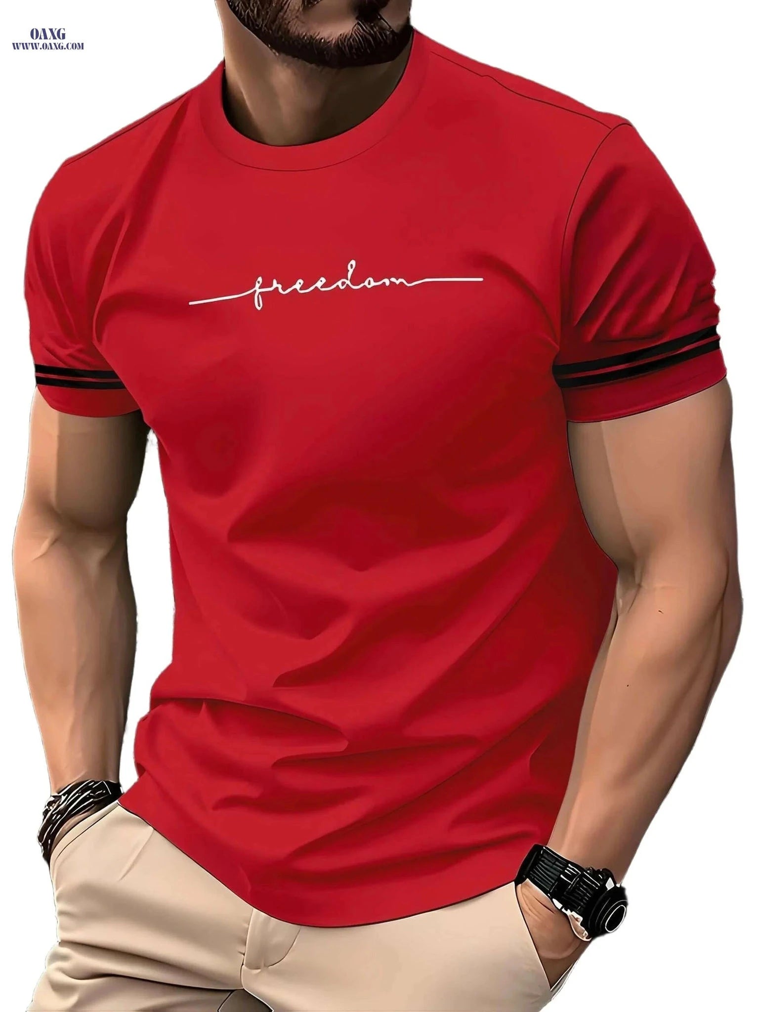 Men's 3D Printed Freedom Script T-Shirt - Casual Short Sleeve Tee   OAXG 