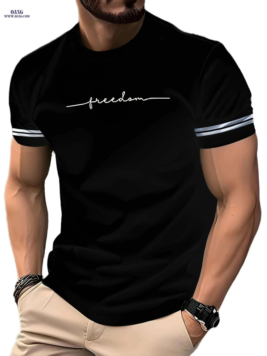Men's 3D Printed Freedom Script T-Shirt - Casual Short Sleeve Tee   OAXG 